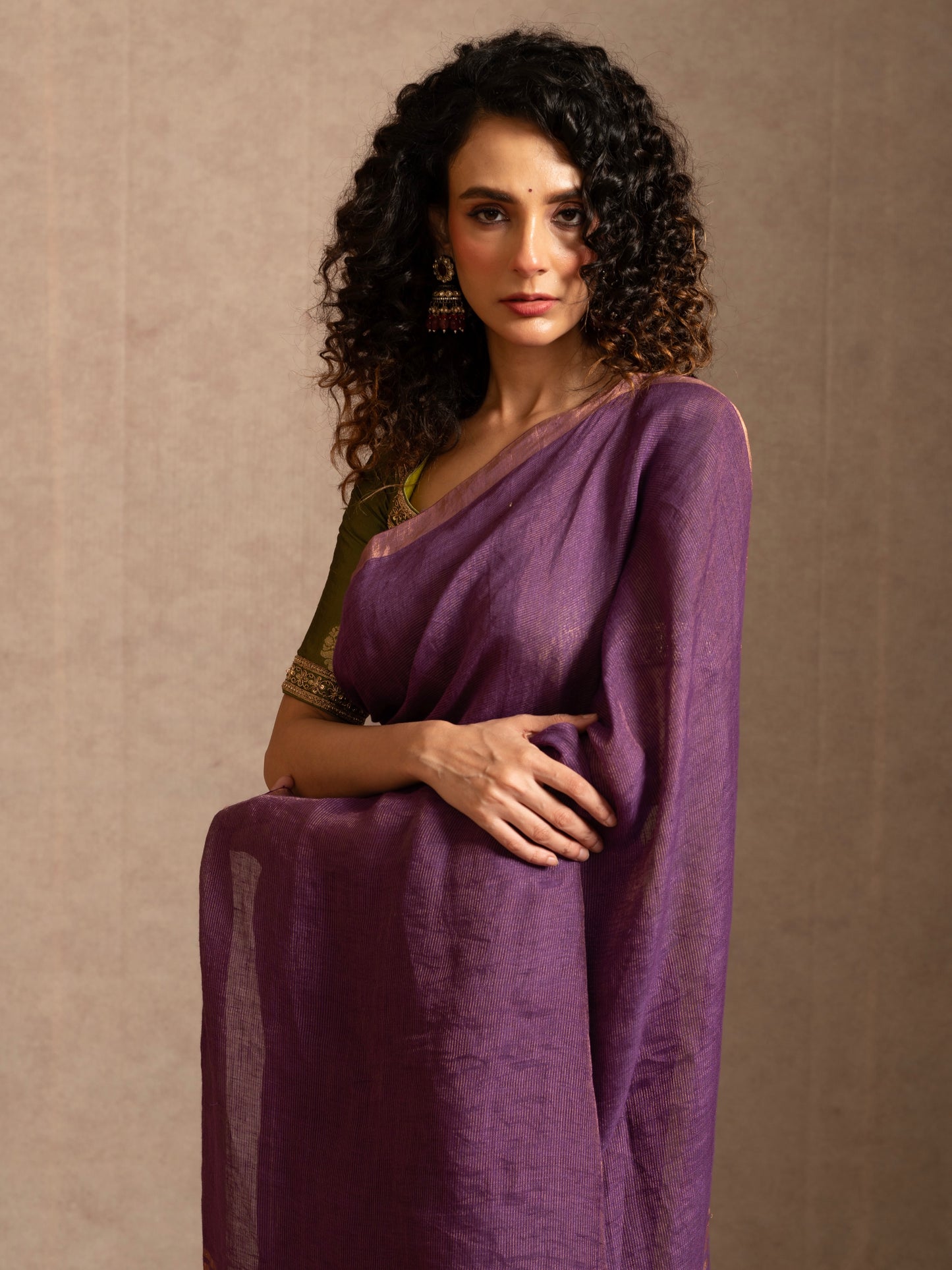 Purple Linen Tissue Handloom Saree