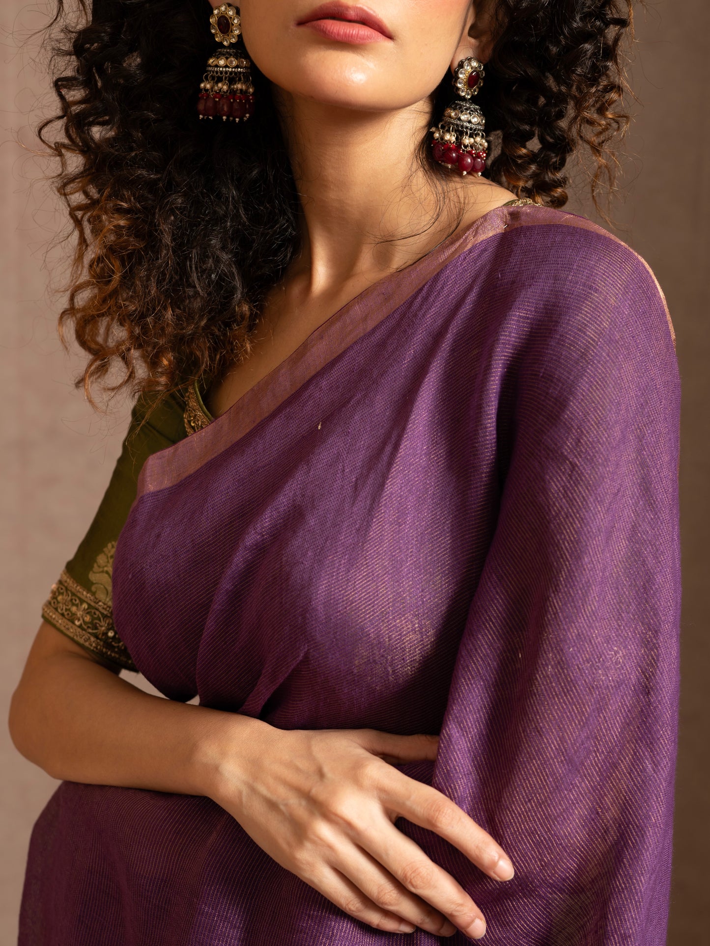 Purple Linen Tissue Handloom Saree