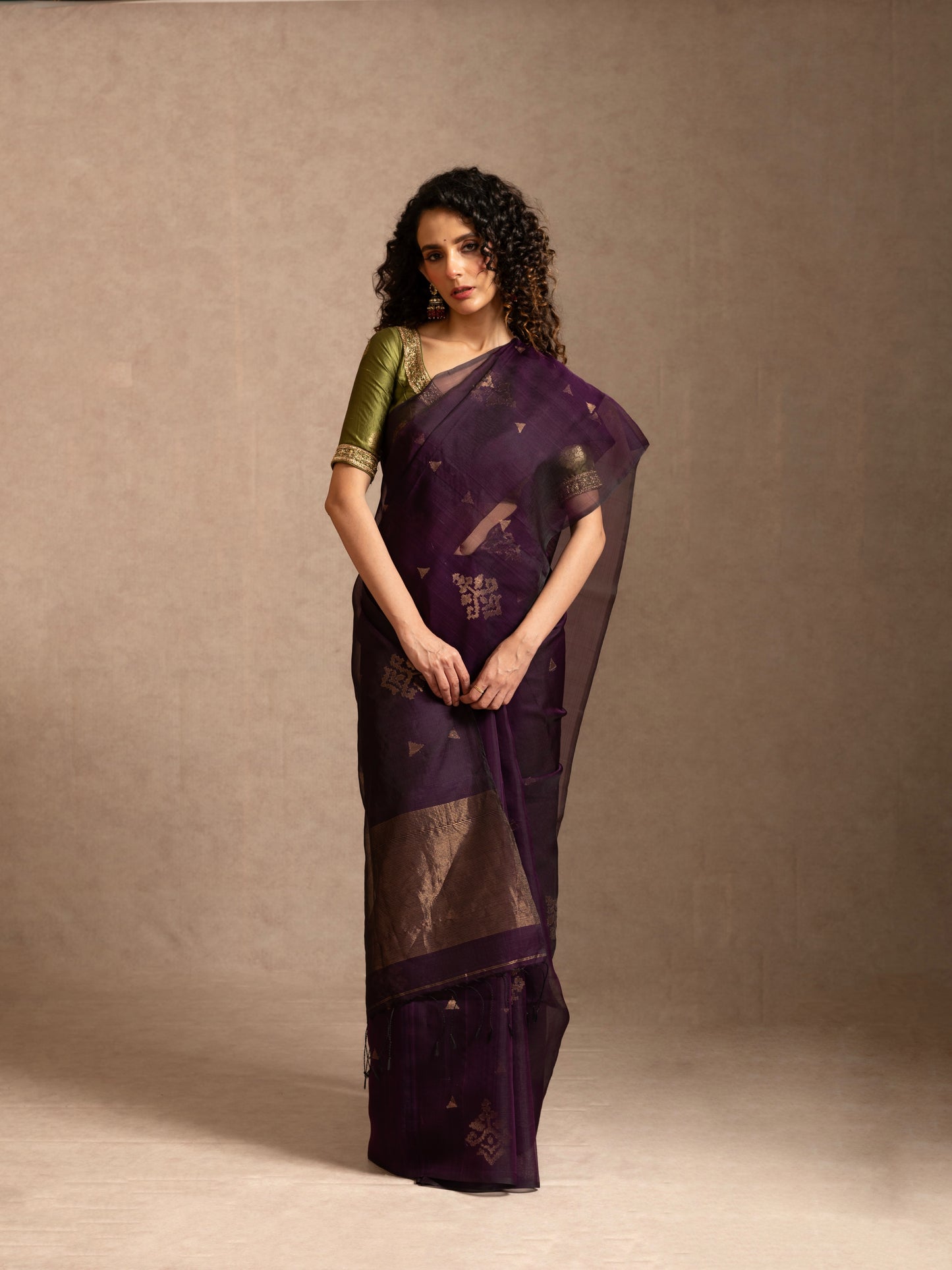 Purple Pure Organza Silk Jamdani Handloom Saree