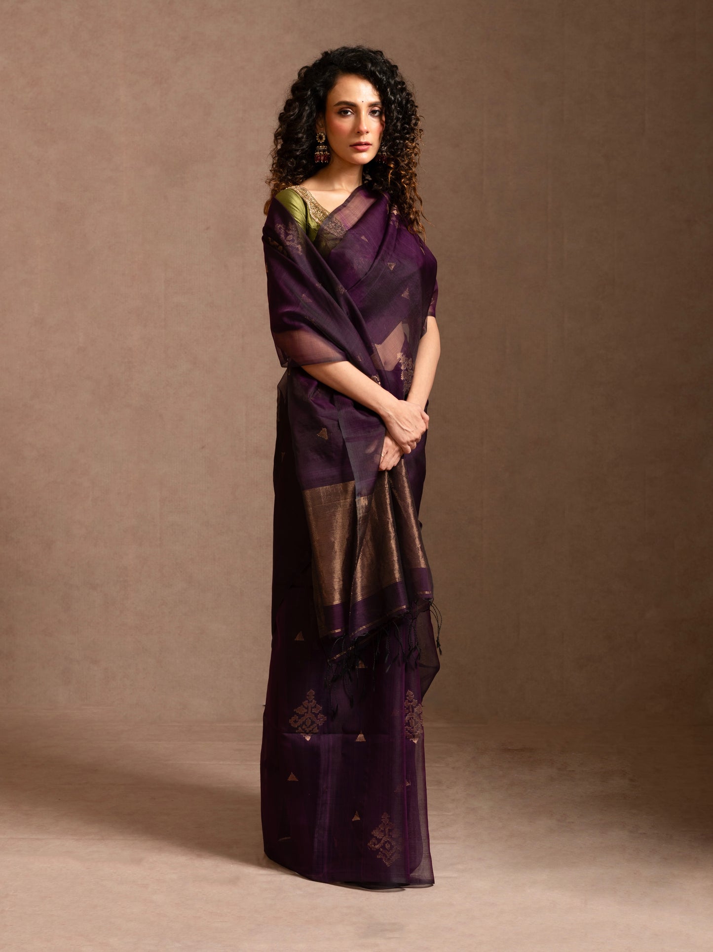 Purple Pure Organza Silk Jamdani Handloom Saree