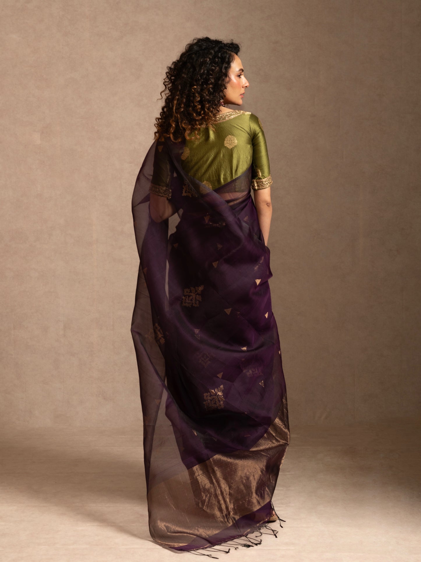 Purple Pure Organza Silk Jamdani Handloom Saree