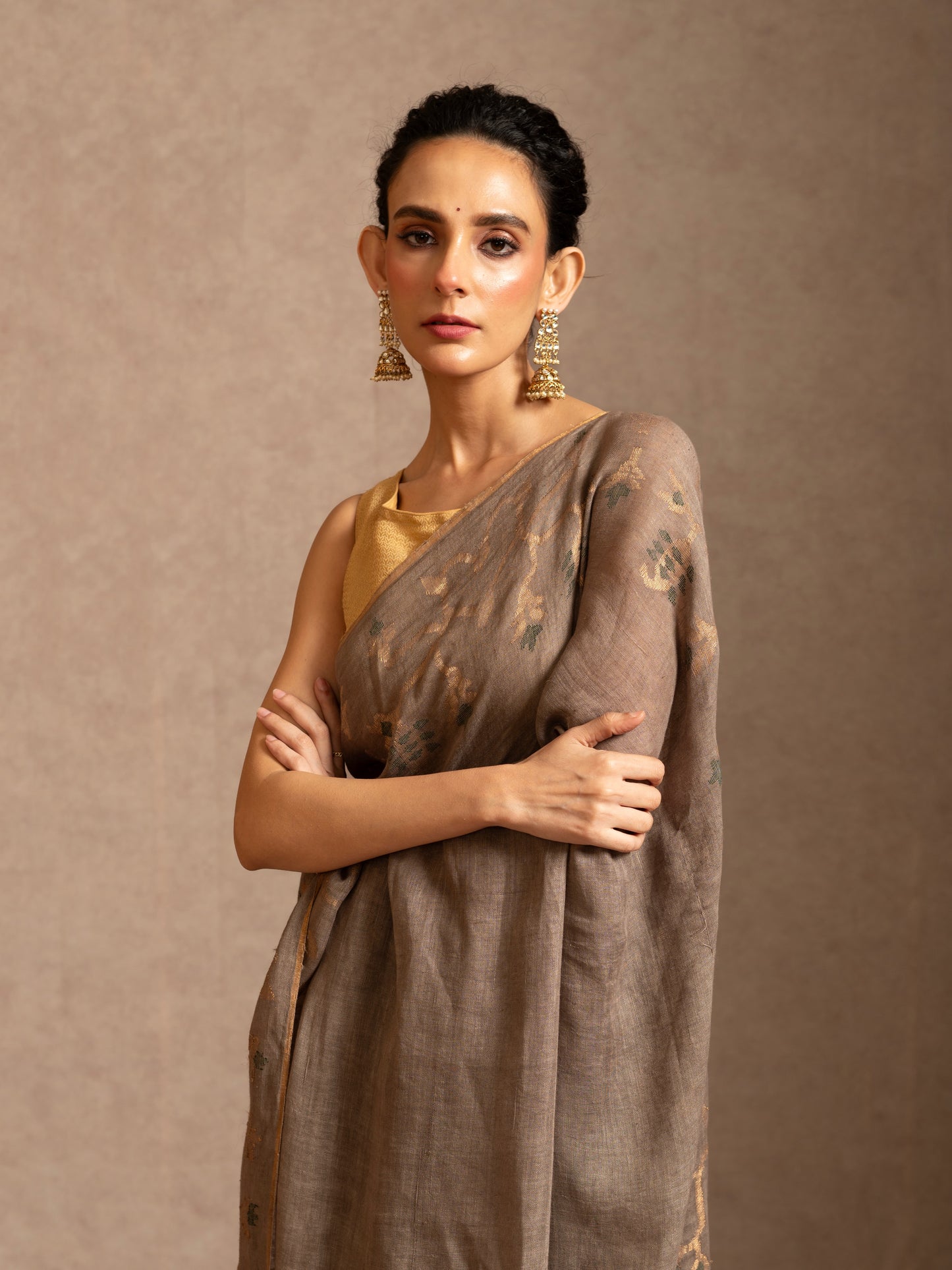 Grey Pure Linen Jamdani Handloom Saree