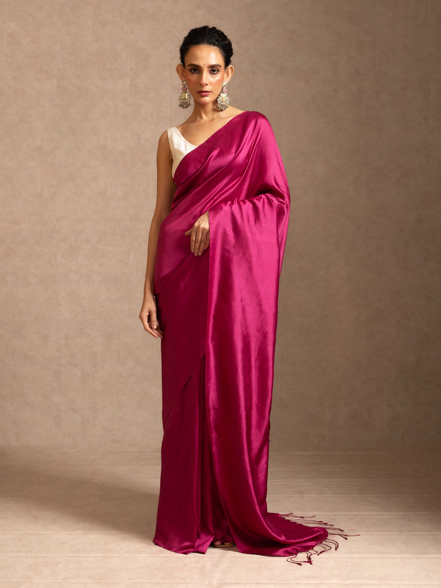 Magenta Pure Katan Satin Handloom Saree