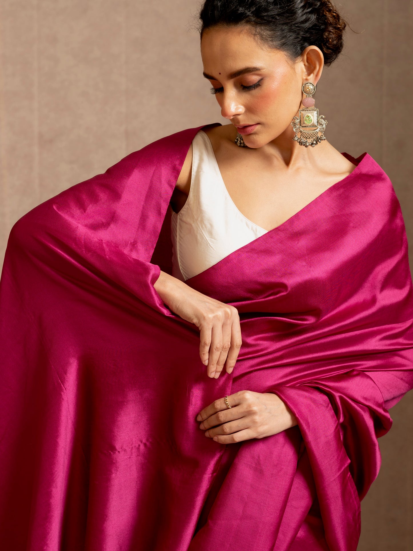 Magenta Pure Katan Satin Handloom Saree