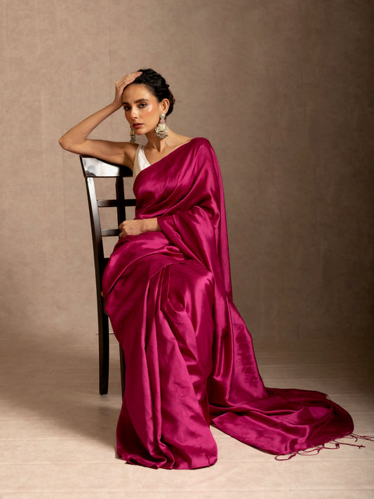 Magenta Pure Katan Satin Handloom Saree