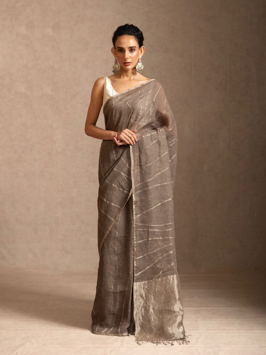 Grey Pure Linen Jamdani Handloom Saree