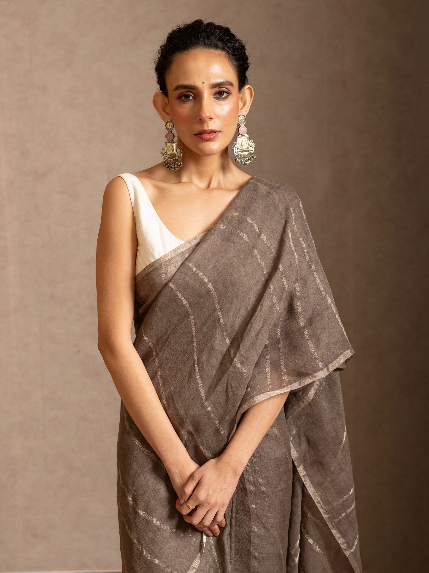 Grey Pure Linen Jamdani Handloom Saree