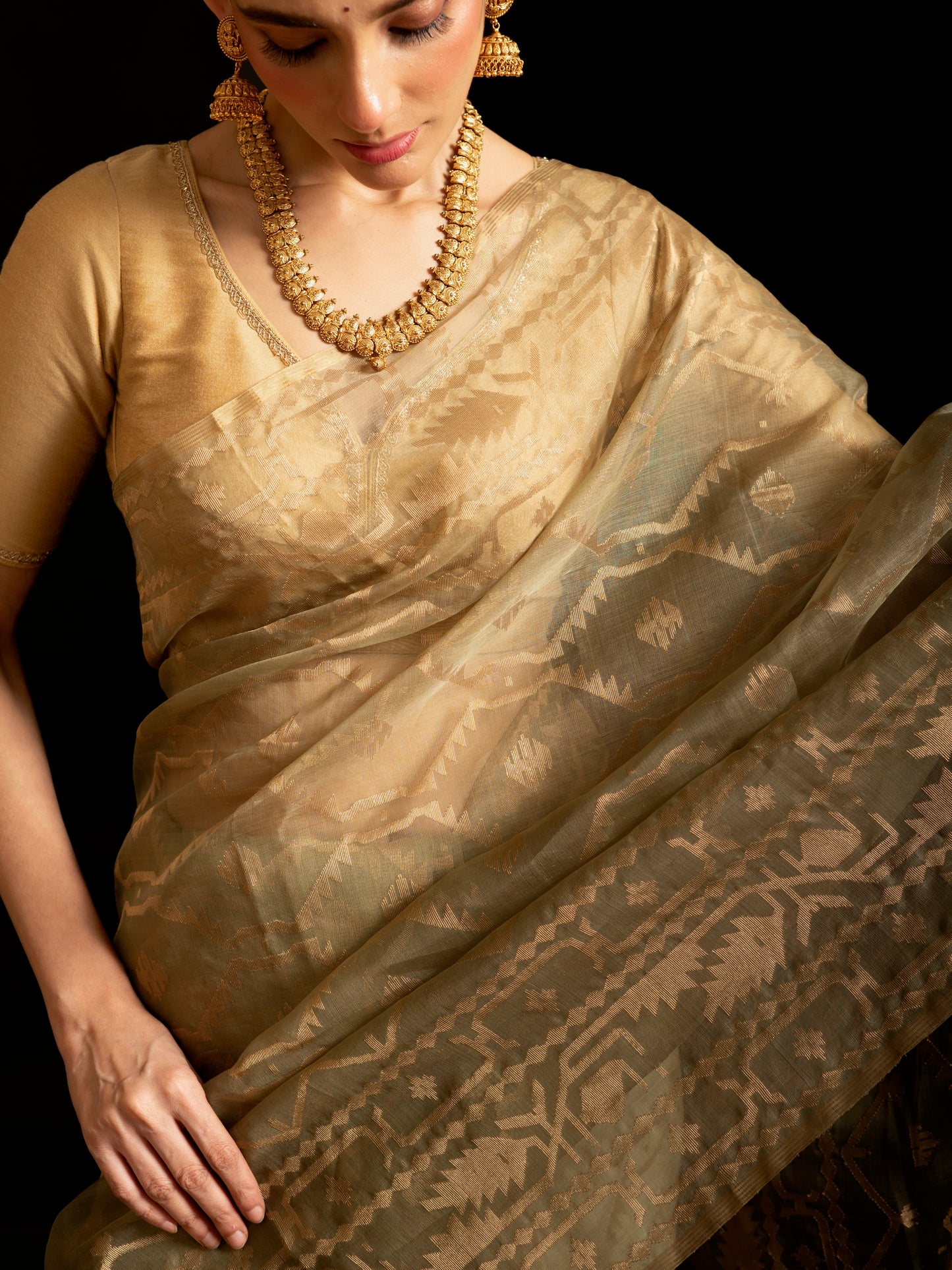 Green Pure Organza Silk Traditional Jamdani Handloom Saree