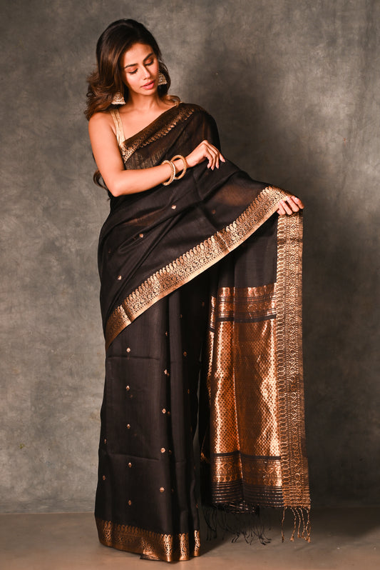 Black Pure Matka Banarasi Handloom Saree