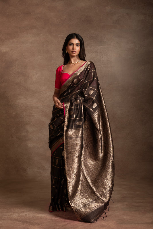 Brown Pure Matka Silk Banarasi Handloom Saree