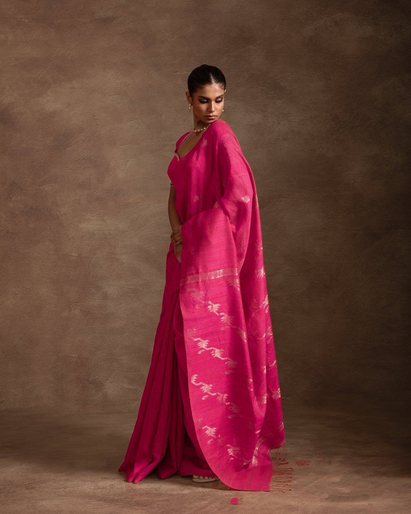 Fuchsia Pure Matka Silk Jamdani Handloom Saree