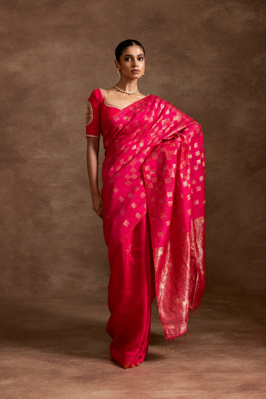 Pink Pure Matka Silk Jamdani Handloom Saree