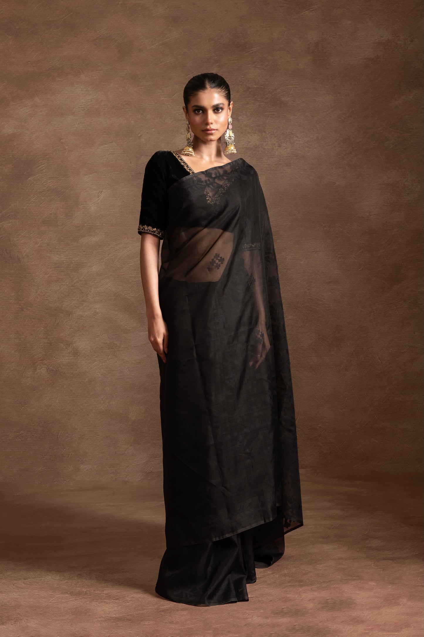 Black Pure Organza Silk Traditional Jamdani Handloom Saree