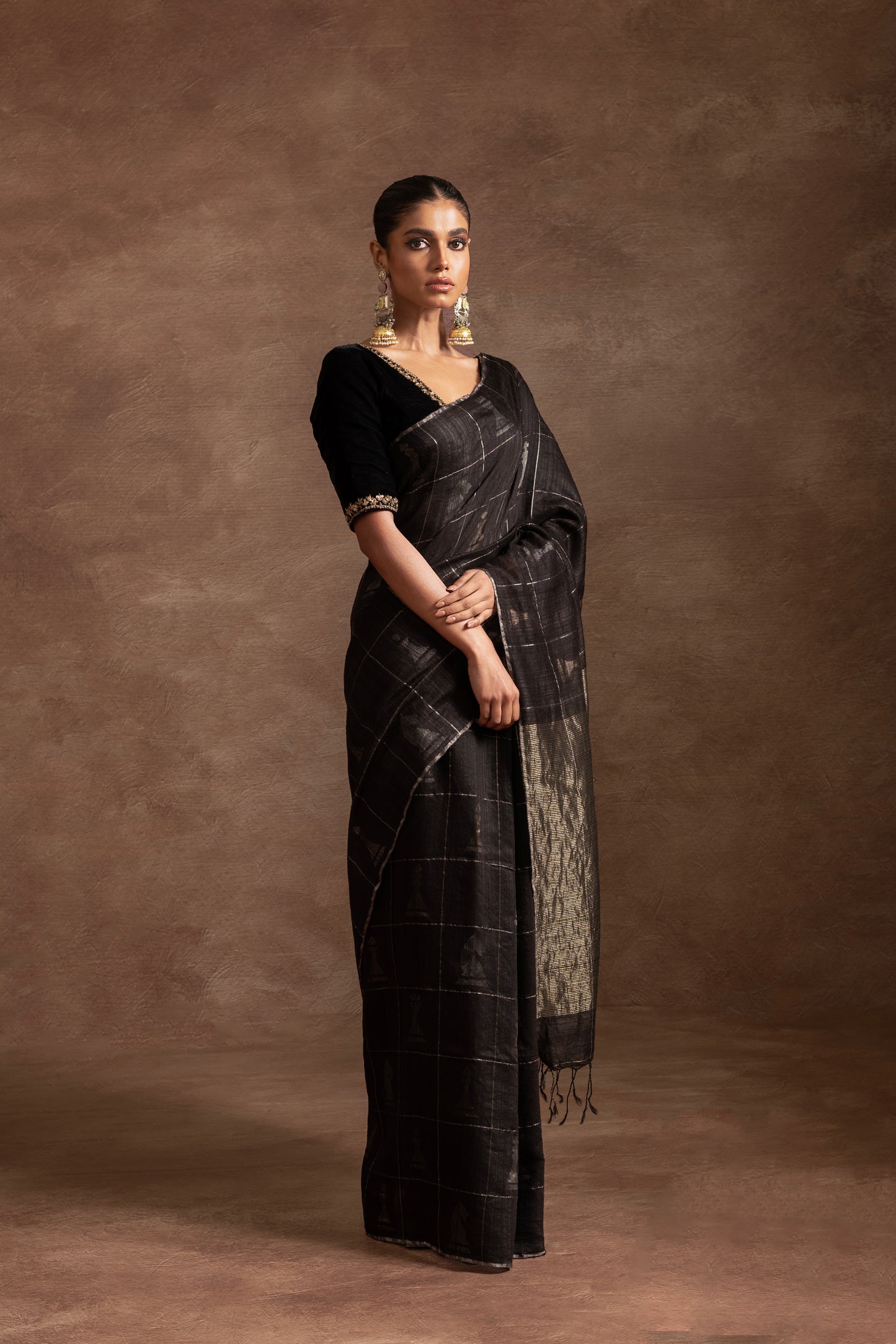 Black Pure Matka Silk Jamdani Handloom Saree