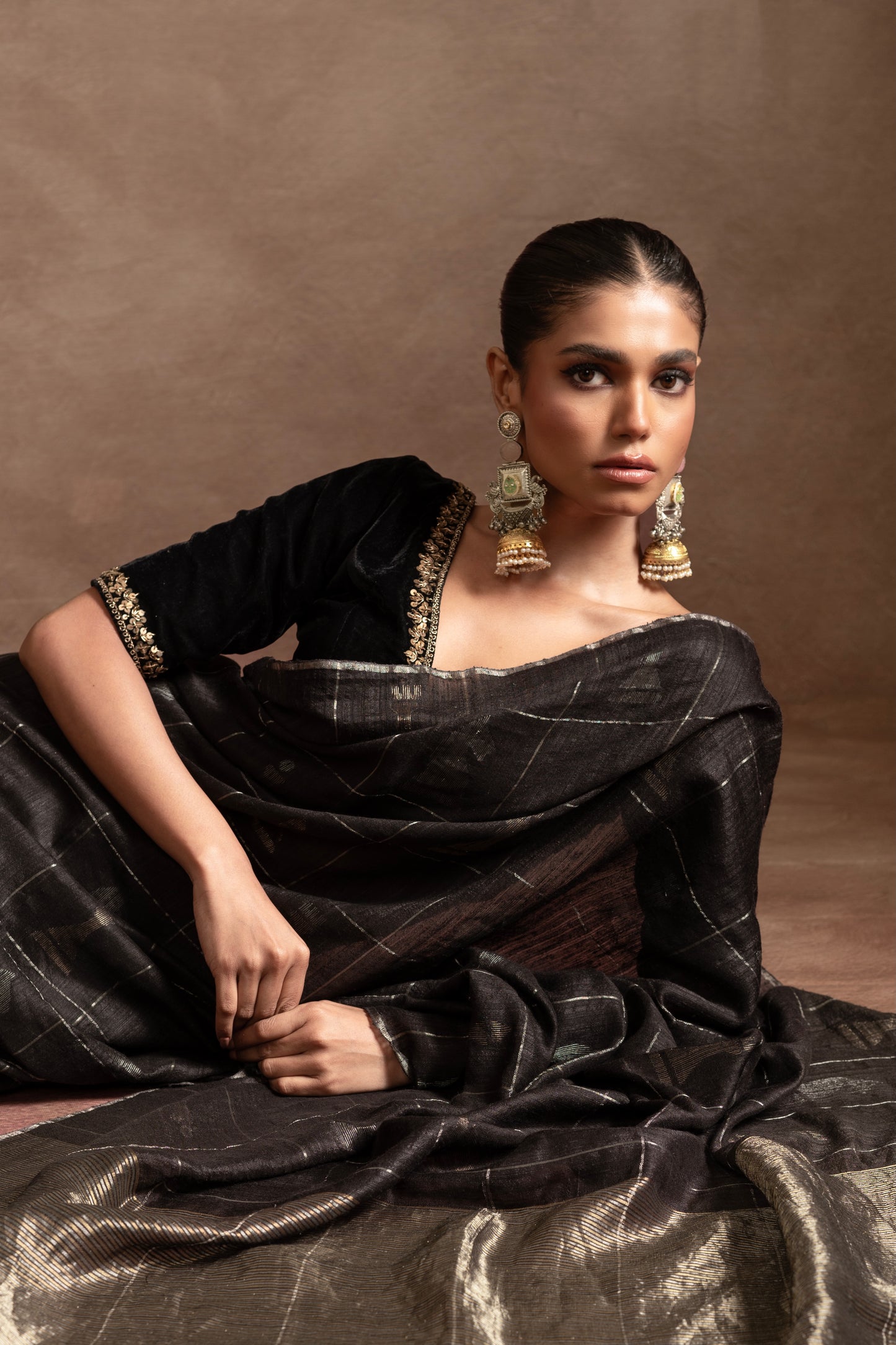 Black Pure Matka Silk Jamdani Handloom Saree