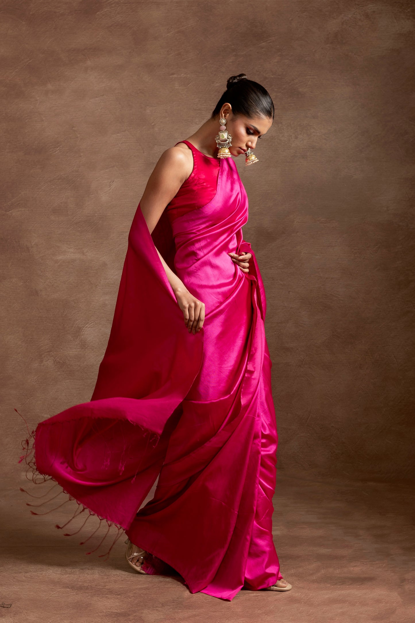 Fuchsia Pure Katan Satin Handloom Saree