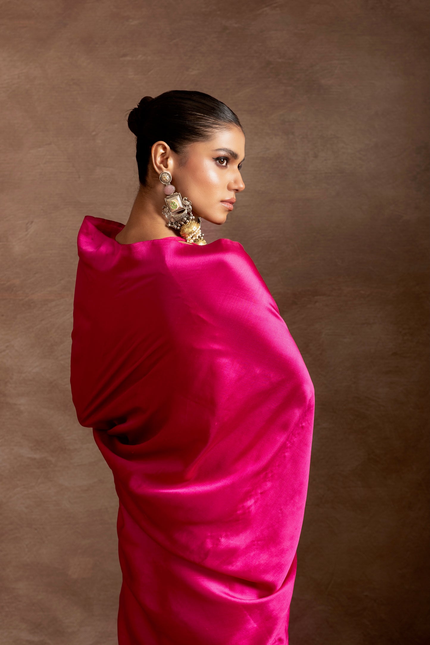 Fuchsia Pure Katan Satin Handloom Saree