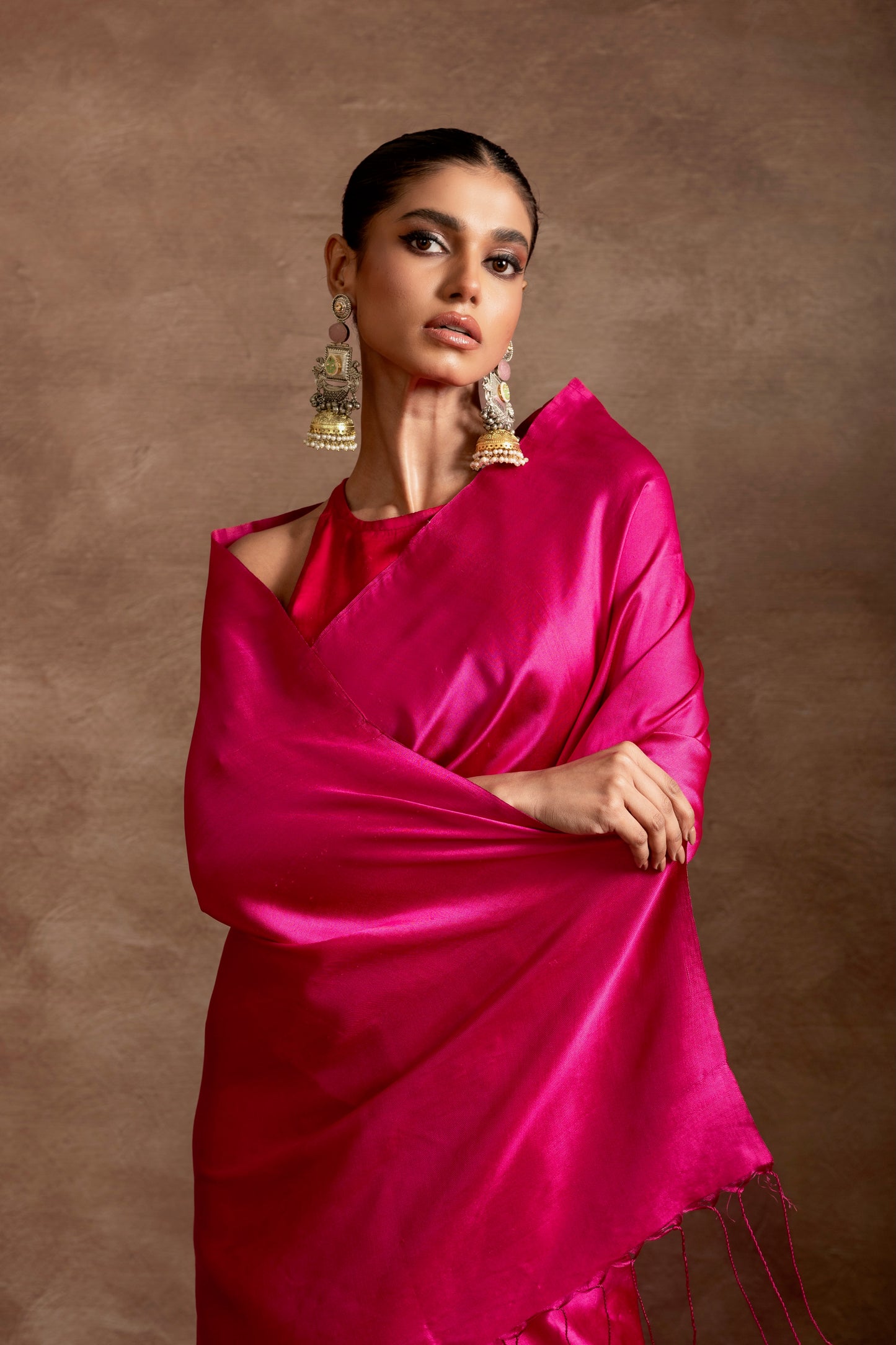 Fuchsia Pure Katan Satin Handloom Saree