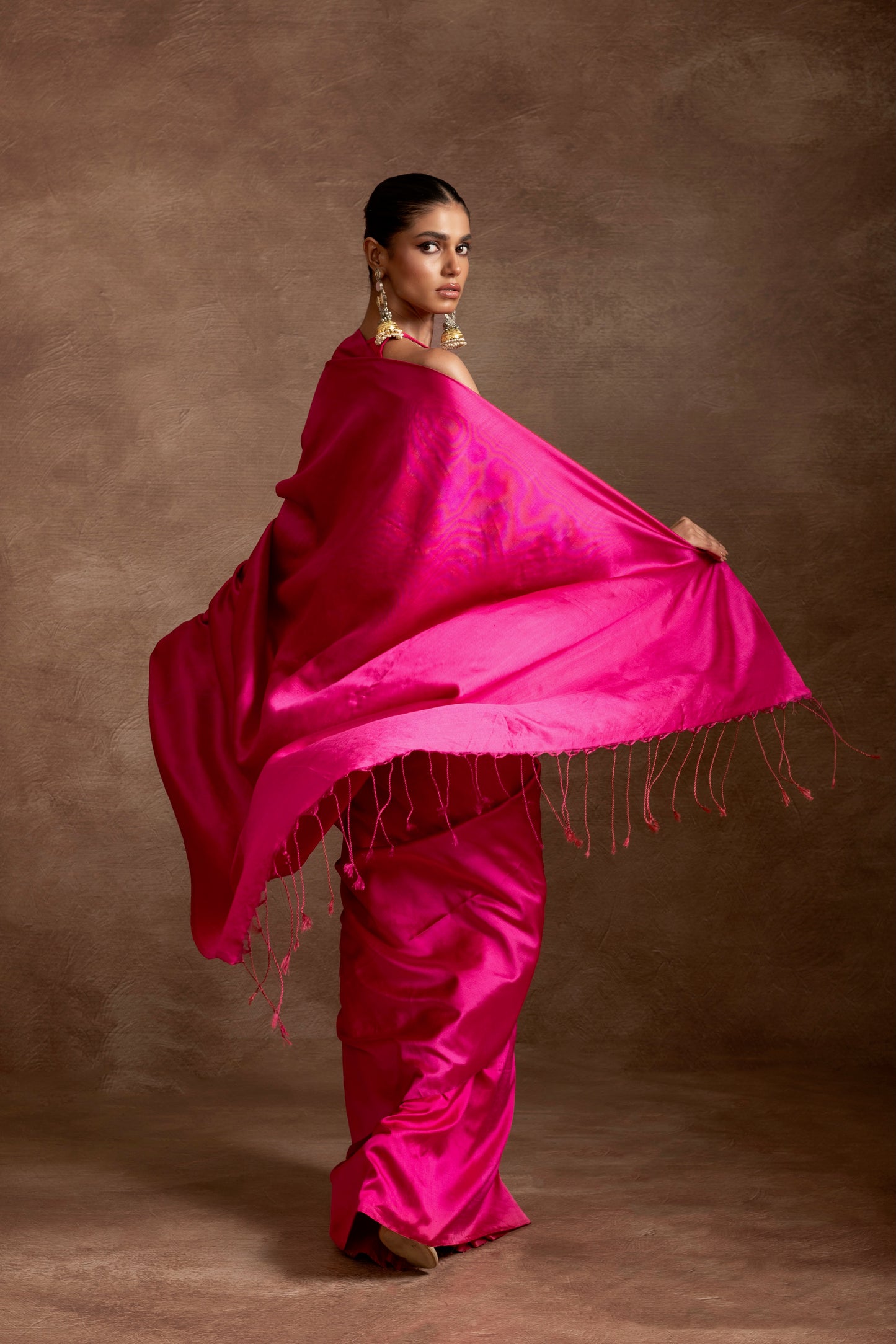 Fuchsia Pure Katan Satin Handloom Saree