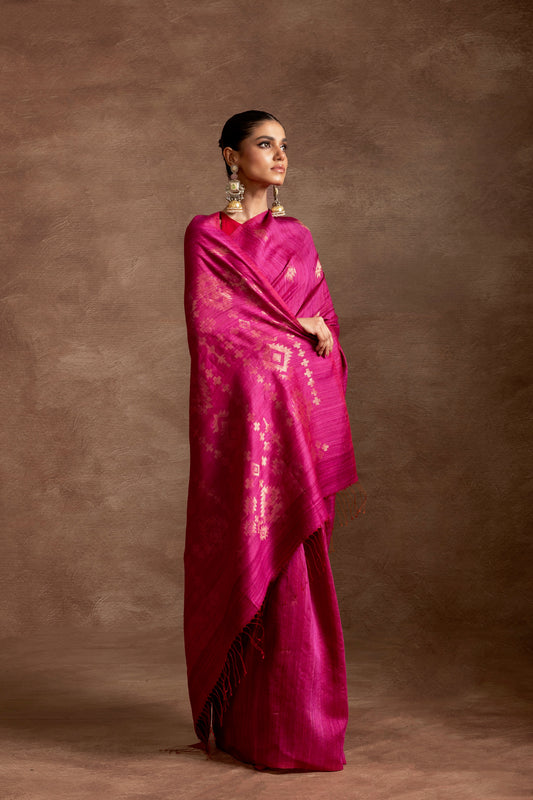 Magenta Pure Matka Silk Jamdani Handloom Saree