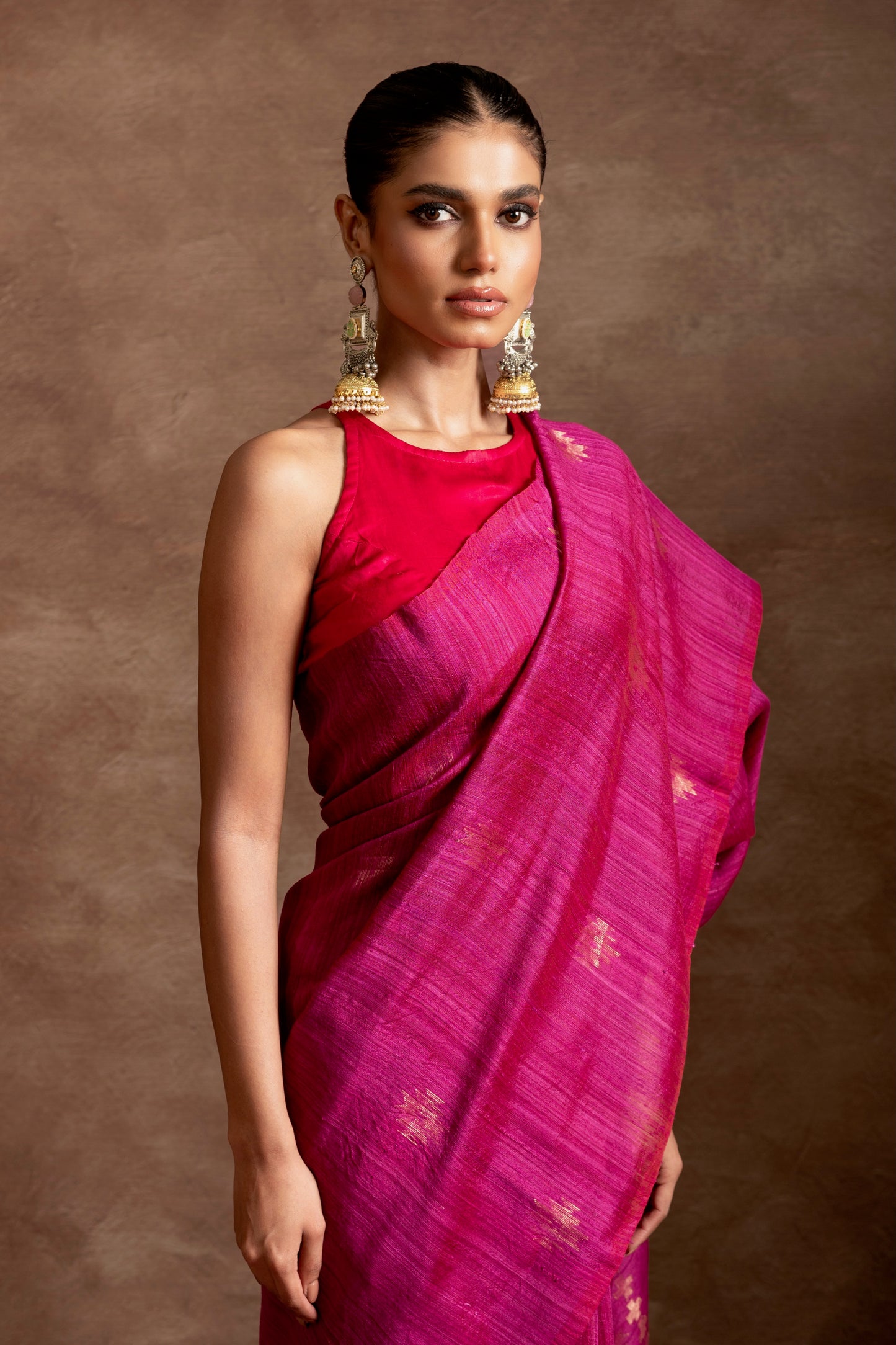 Magenta Pure Matka Silk Jamdani Handloom Saree