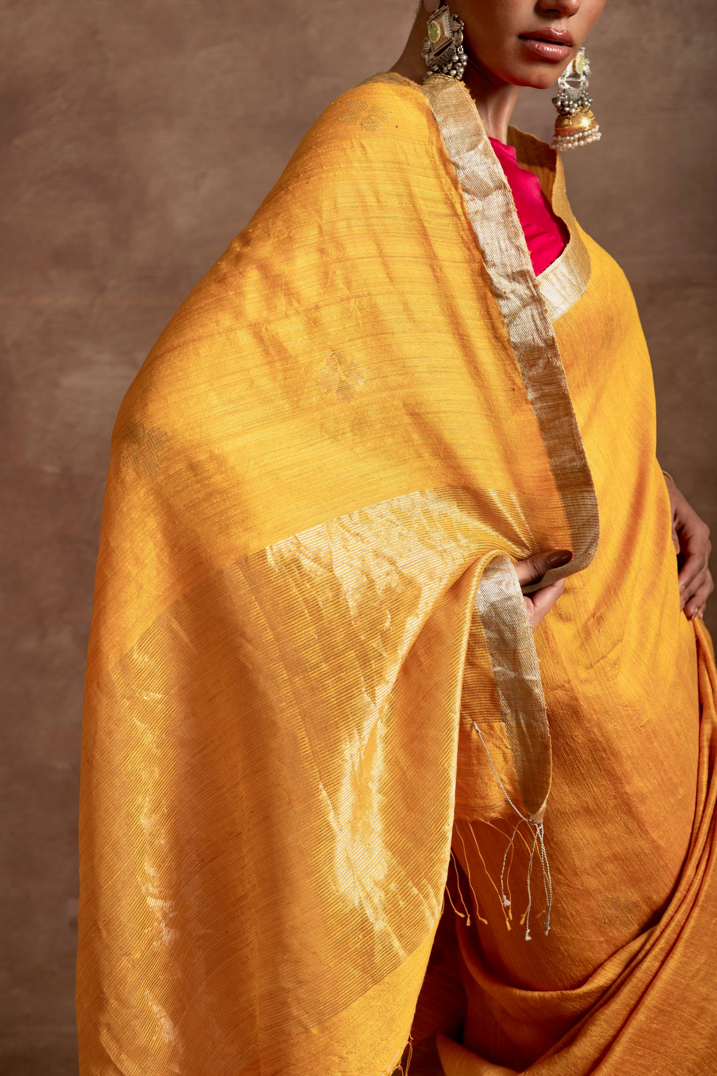 Yellow Pure Matka Silk  Handloom Saree