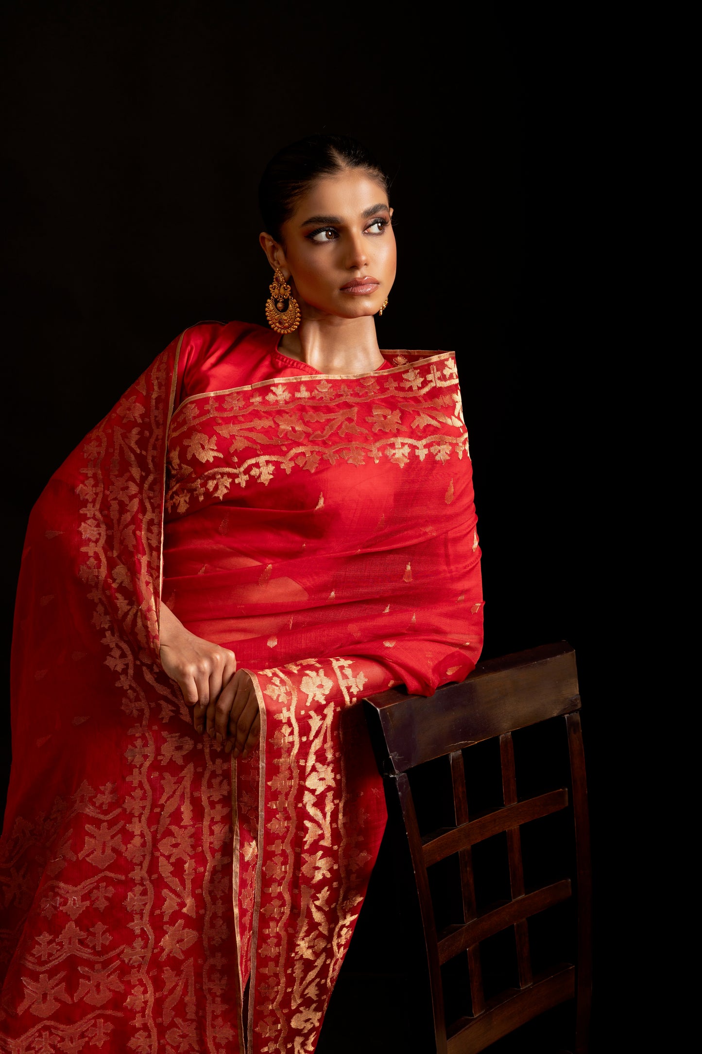 Red Pure Organza Traditional Jamdani Saree