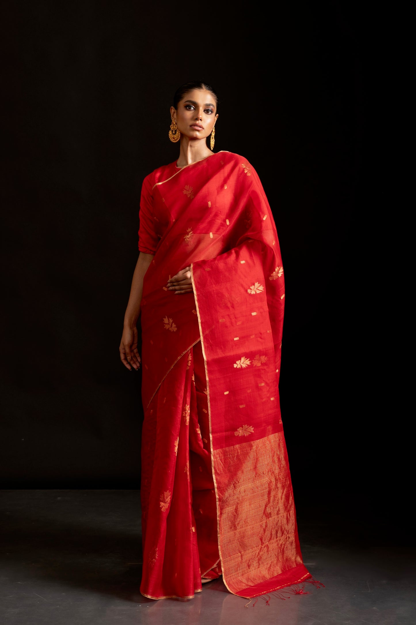 Red Pure Organza Silk Jamdani Handloom Saree