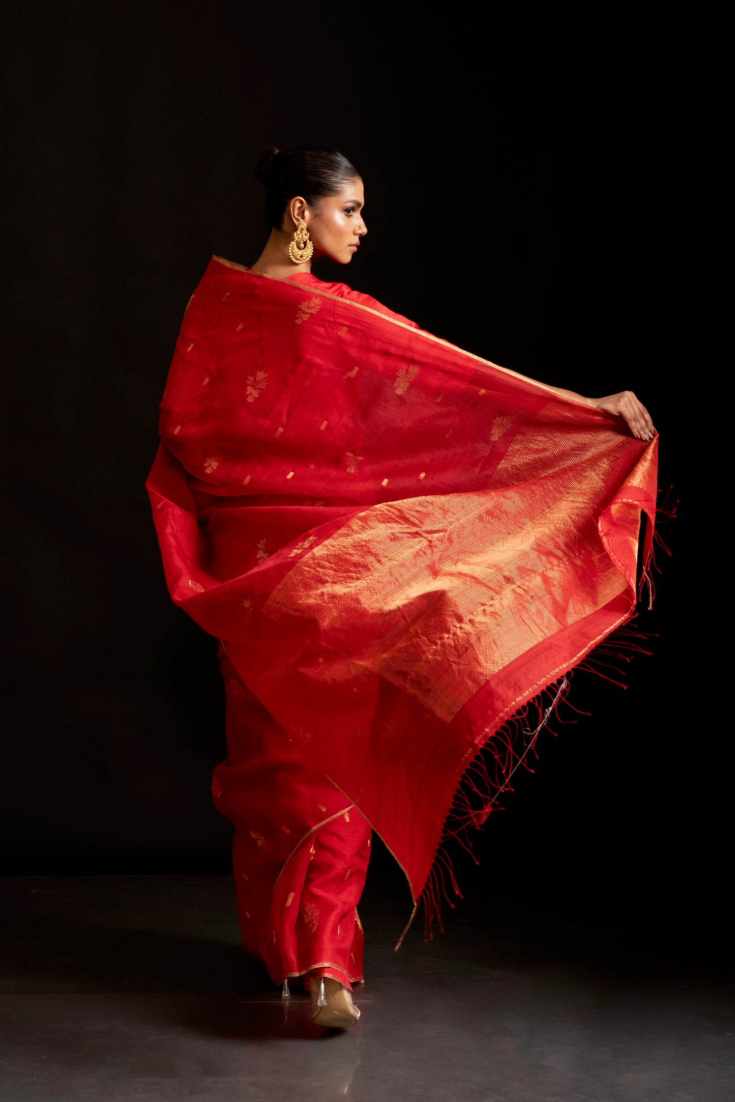 Red Pure Organza Silk Jamdani Handloom Saree