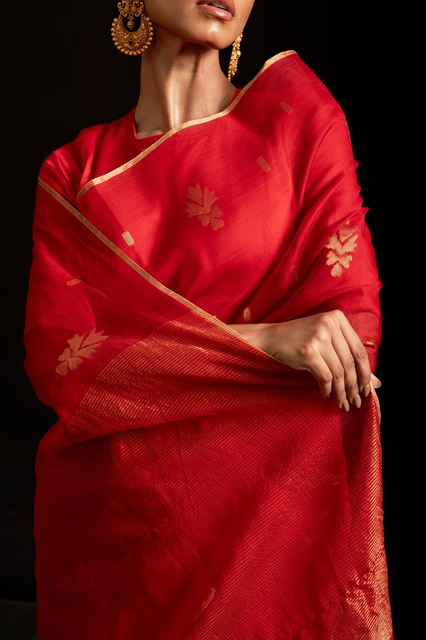 Red Pure Organza Silk Jamdani Handloom Saree