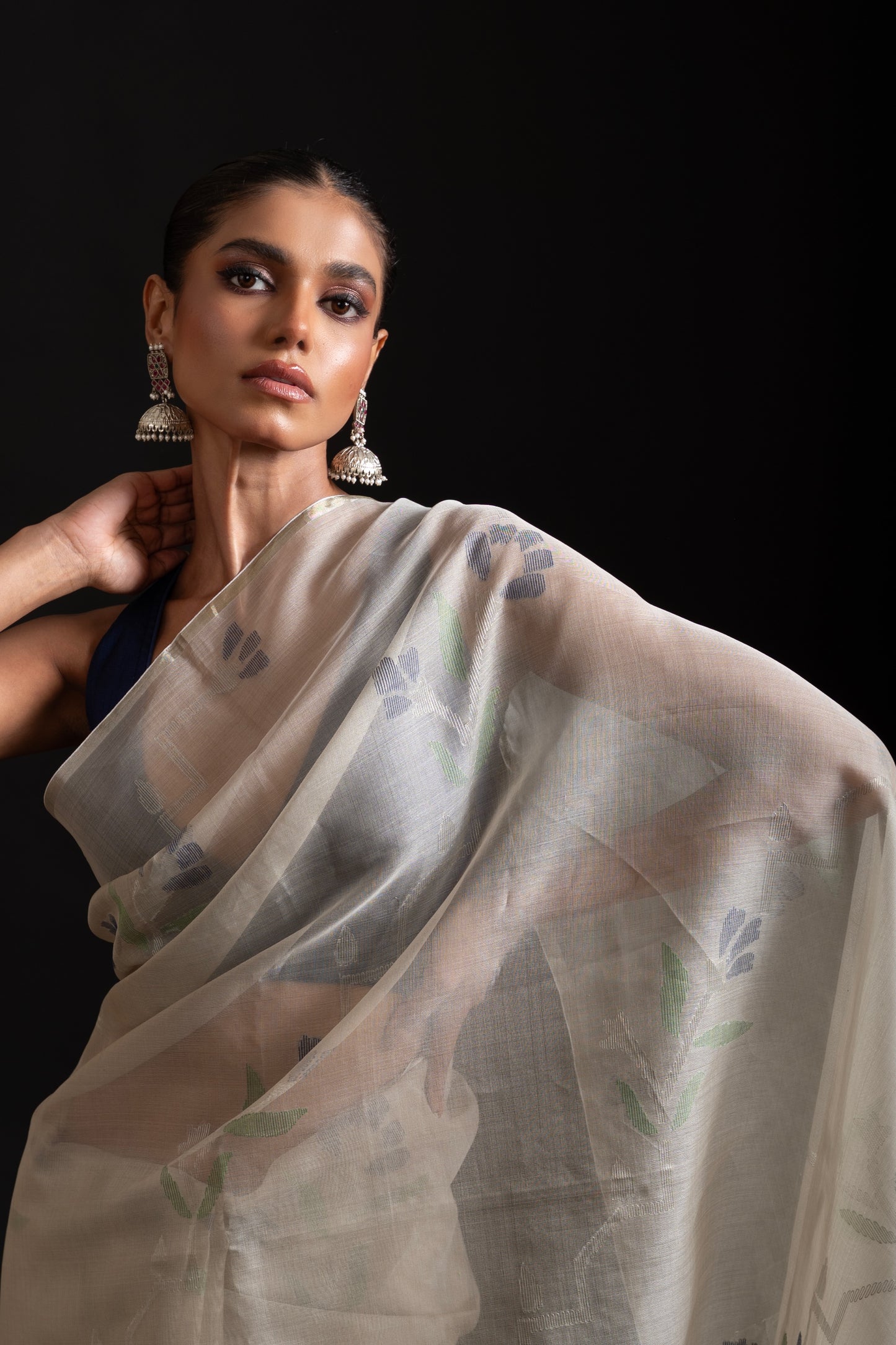 Grey Pure Organza Silk Jamdani Saree