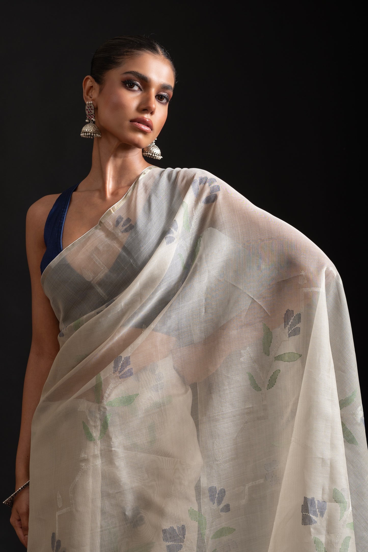 Grey Pure Organza Silk Jamdani Saree