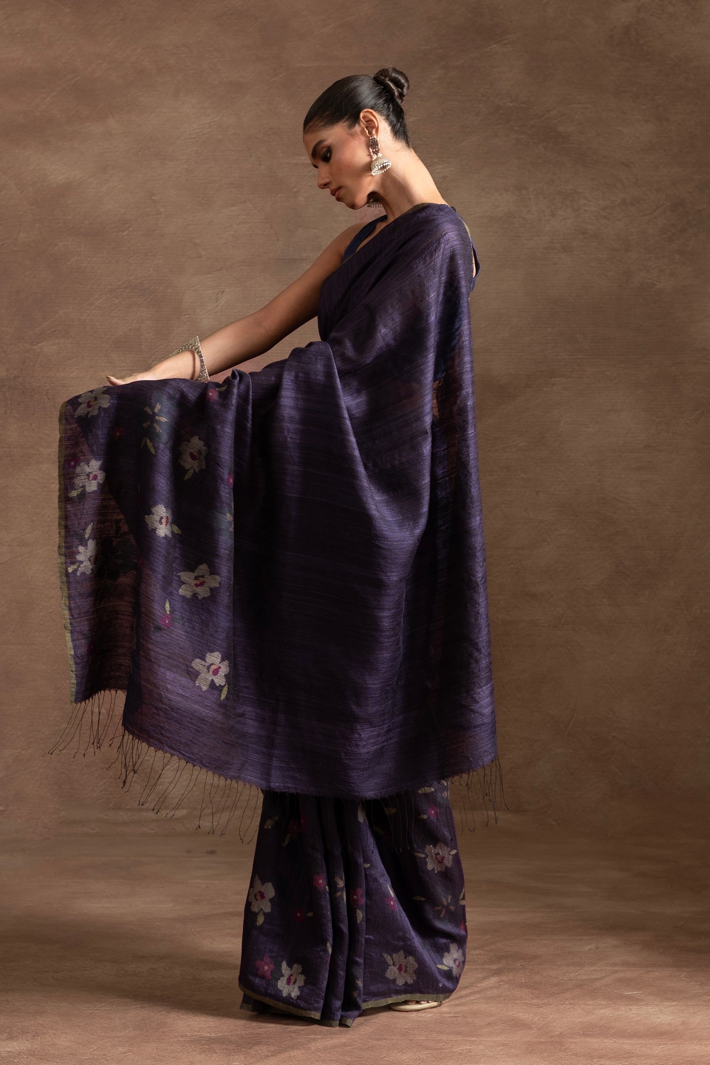 Purple Pure Matka Silk Jamdani Handloom Saree