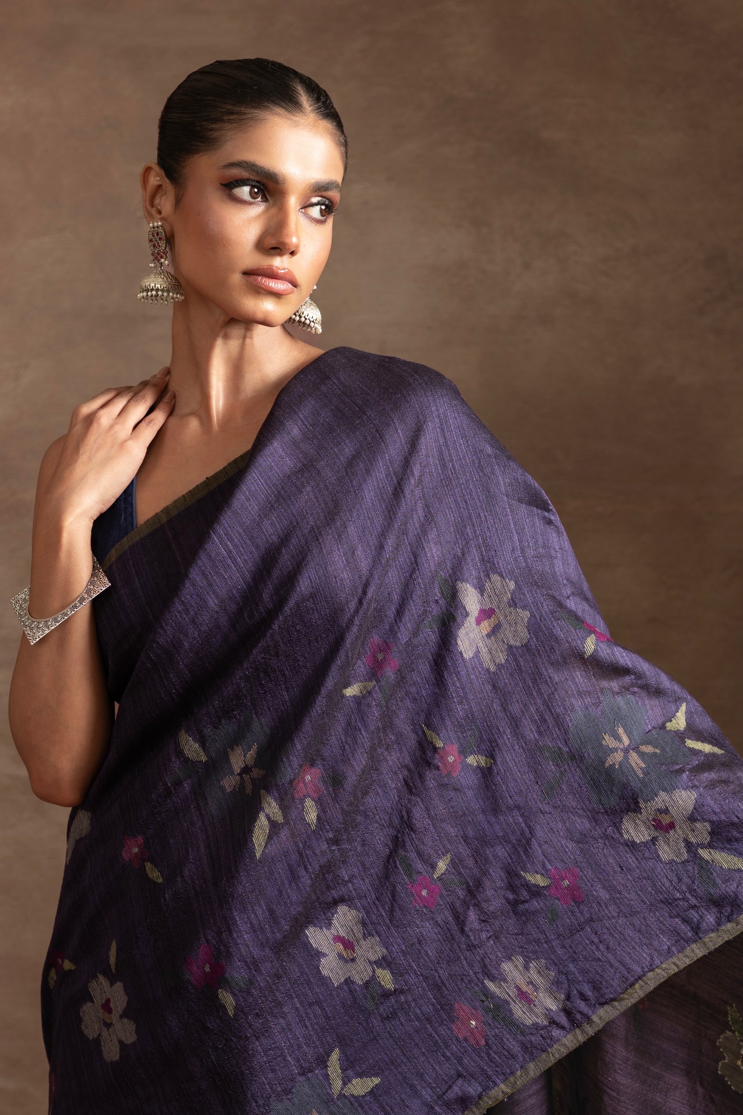 Purple Pure Matka Silk Jamdani Handloom Saree