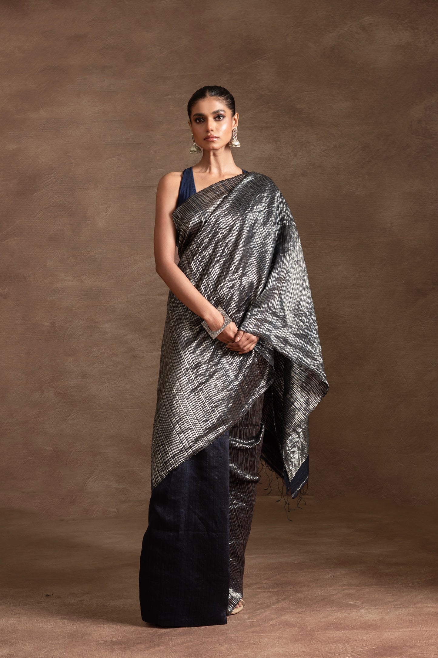 Blue  Tissue Matka Silk Handloom Saree