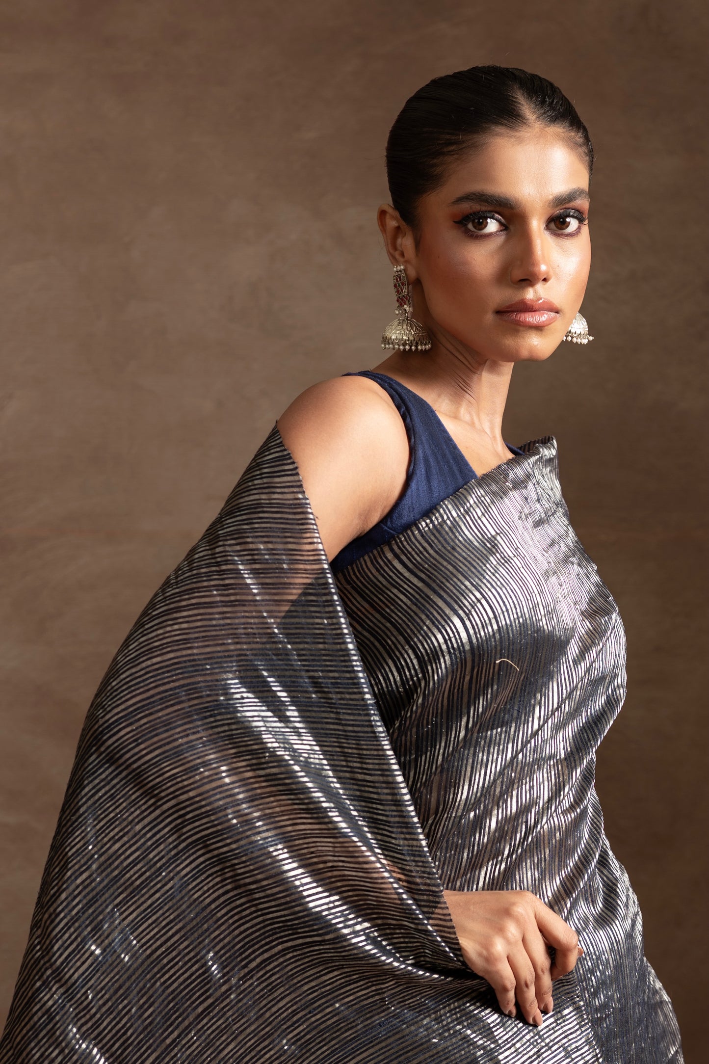 Blue  Tissue Matka Silk Handloom Saree