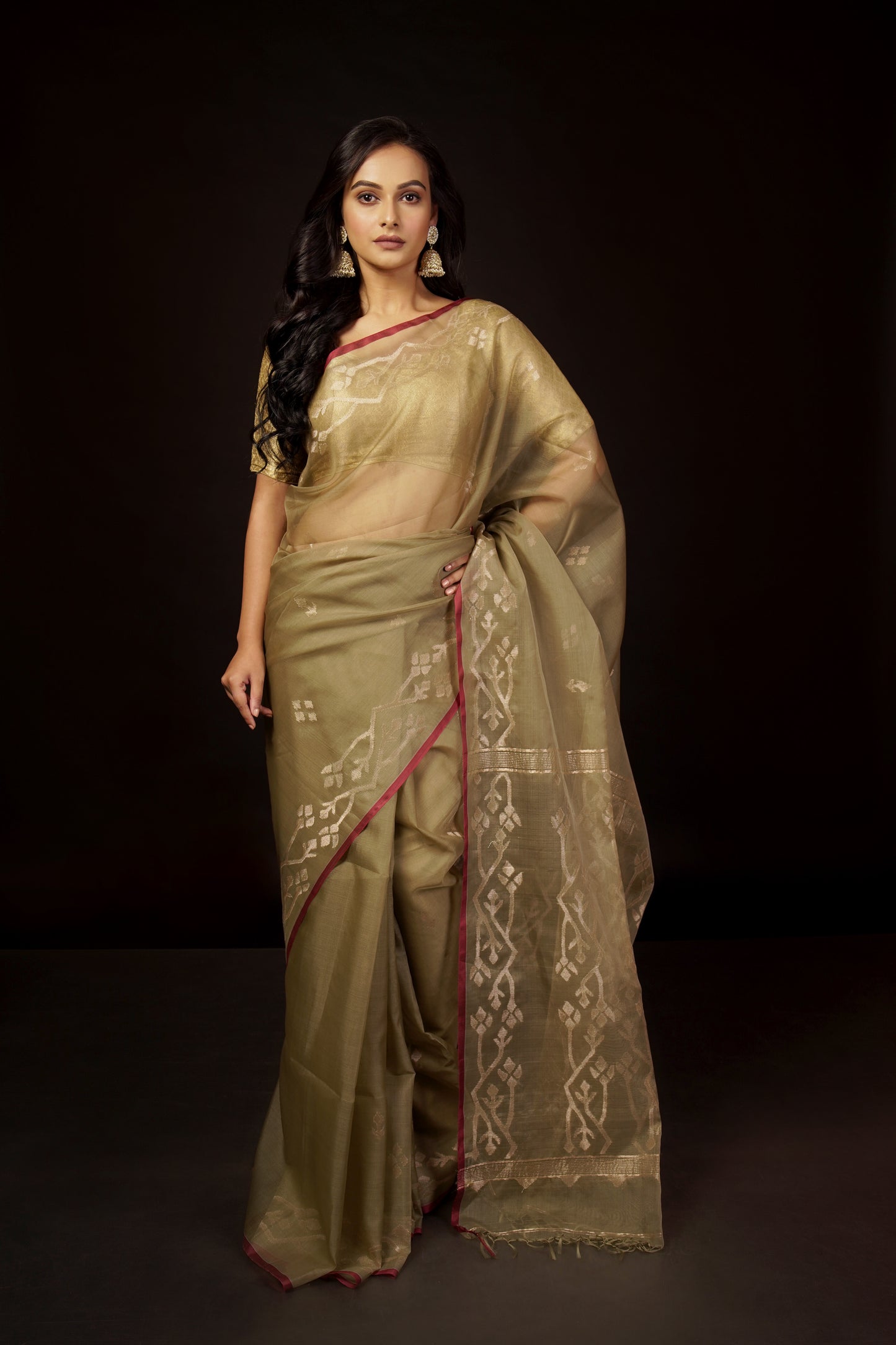 Green Pure Organza Silk Jamdani Saree