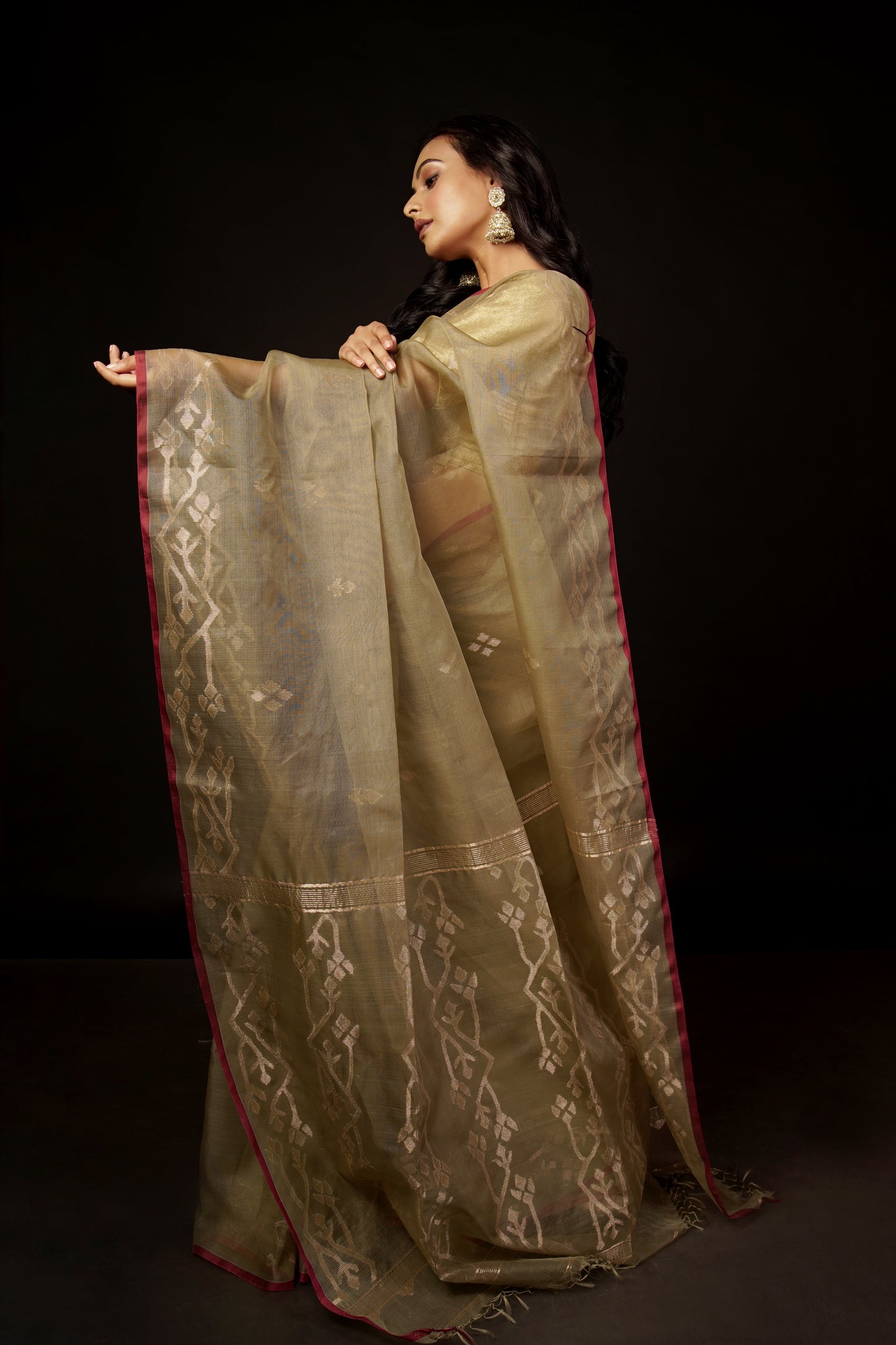 Green Pure Organza Silk Jamdani Saree