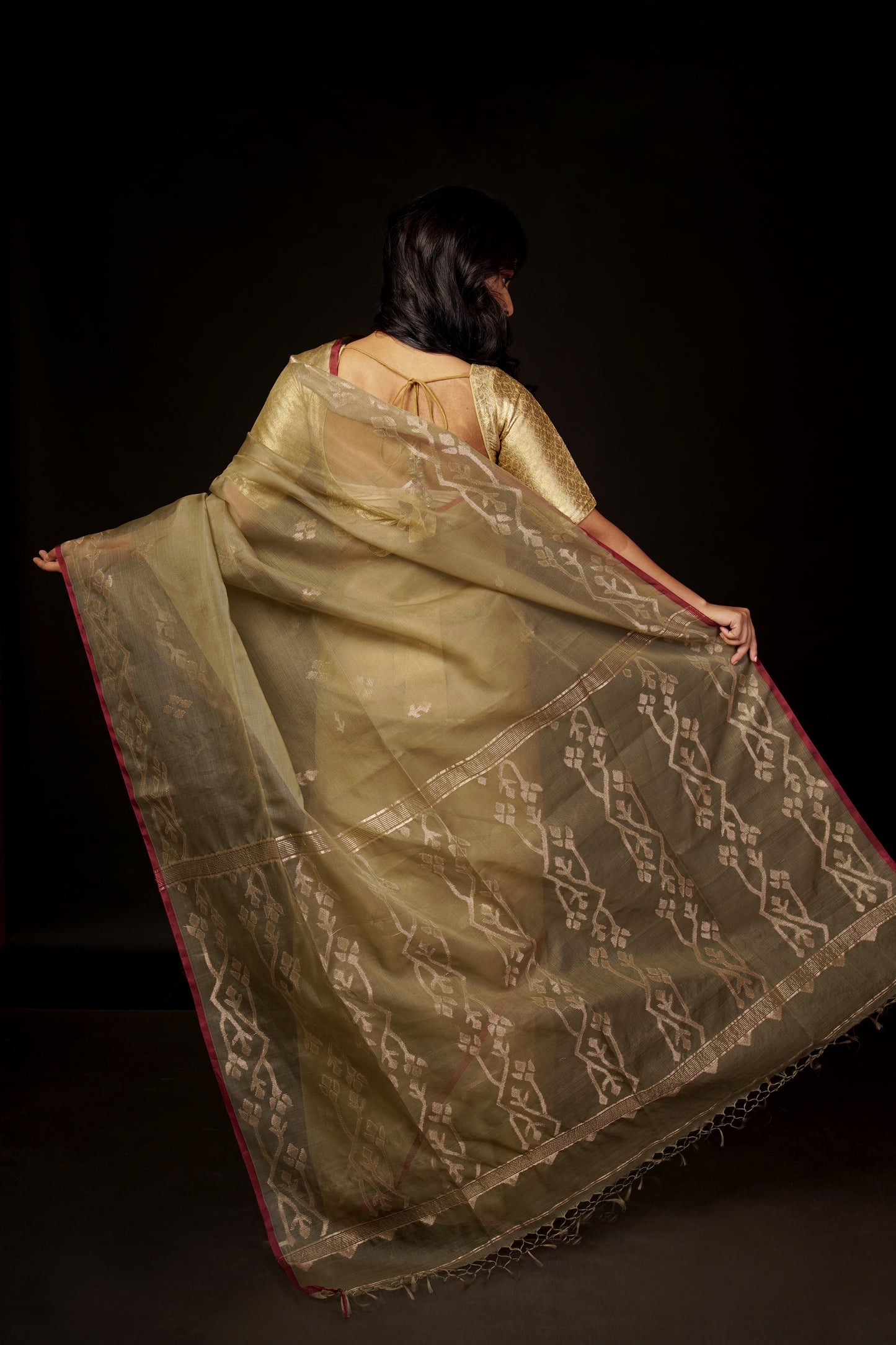 Green Pure Organza Silk Jamdani Saree