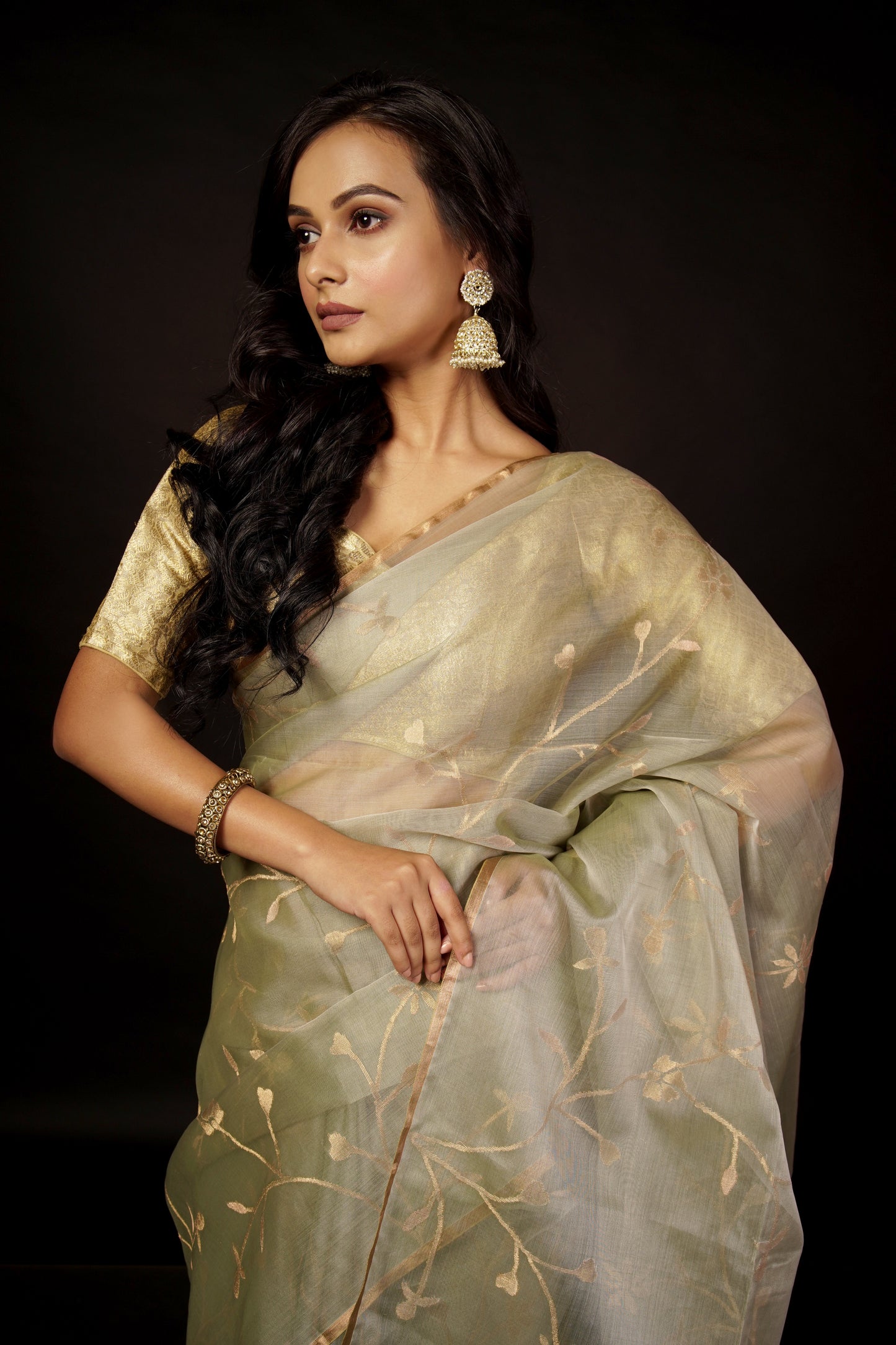 Green Pure Organza Silk Jamdani Saree