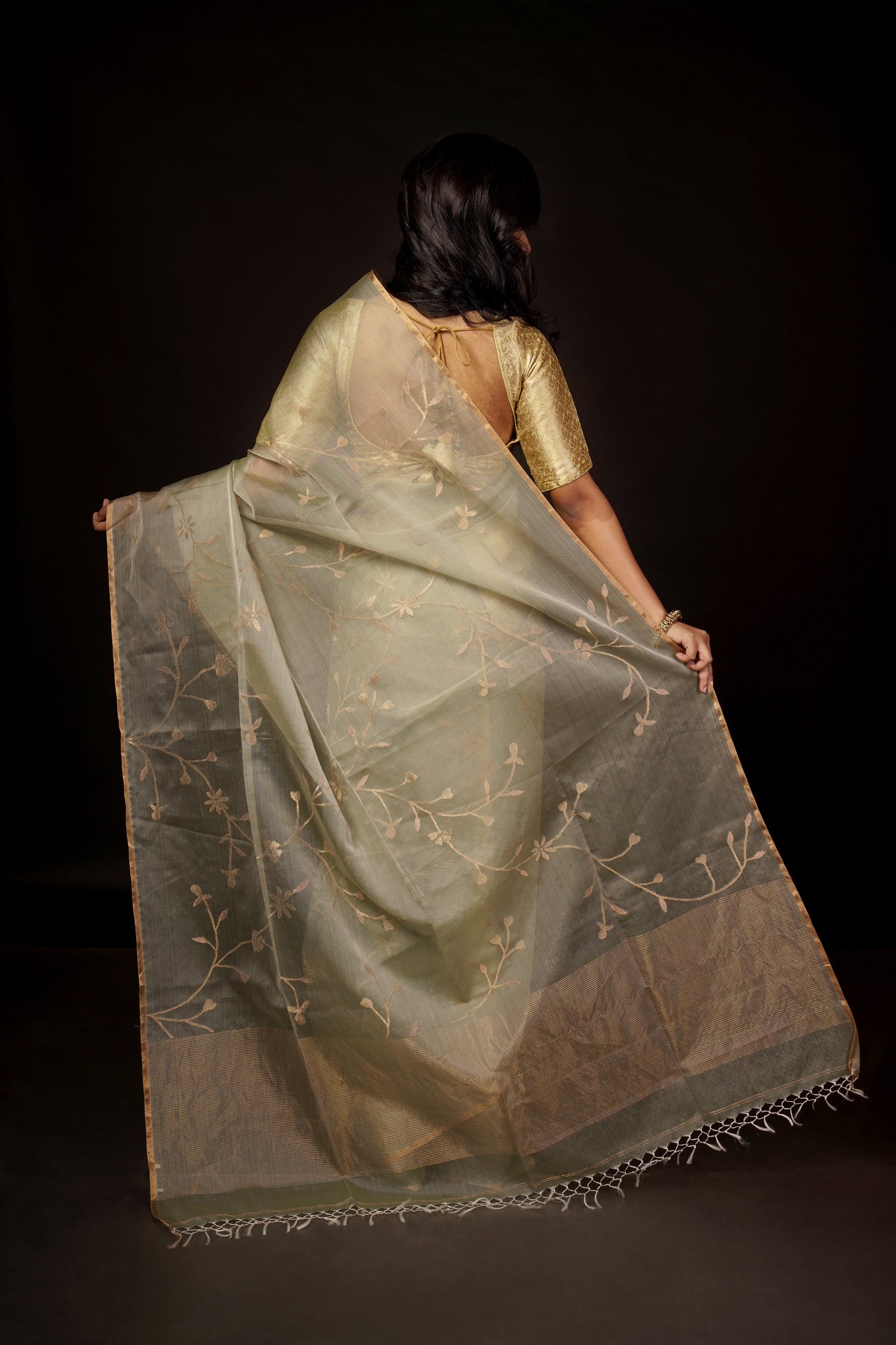 Green Pure Organza Silk Jamdani Saree