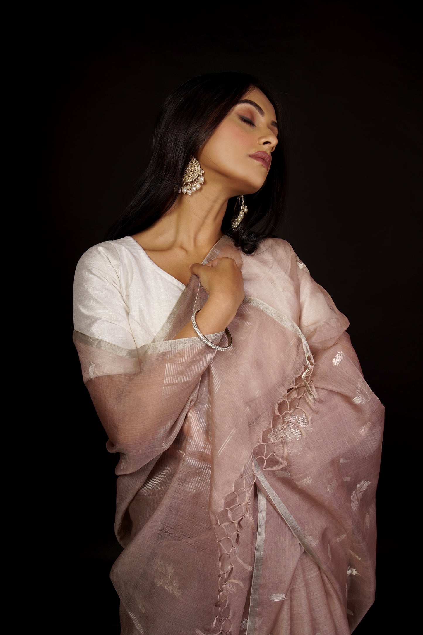 Pink Pure Organza Silk Jamdani Handloom Saree