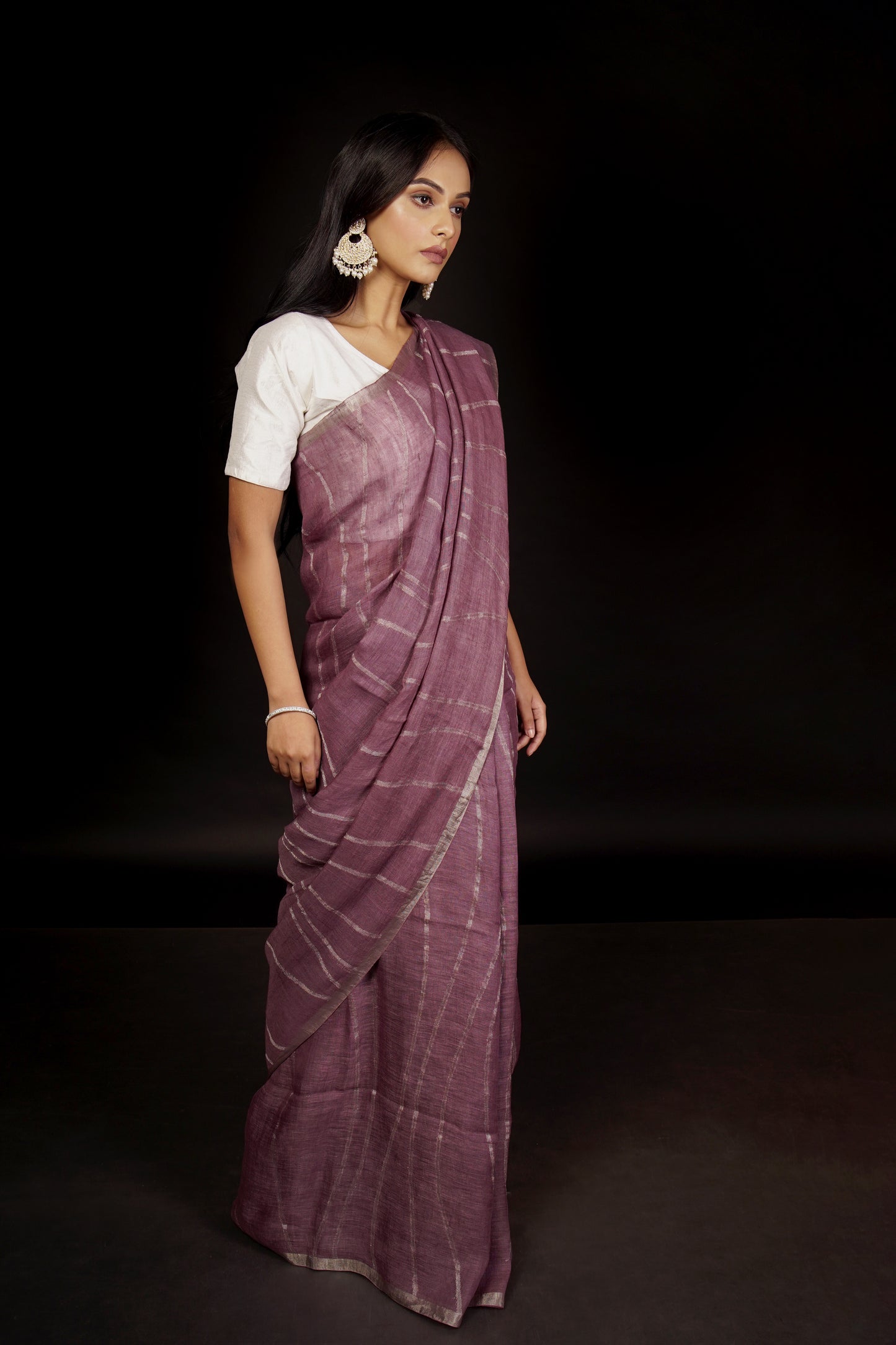 Mauve Pure Linen Jamdani Handloom Saree