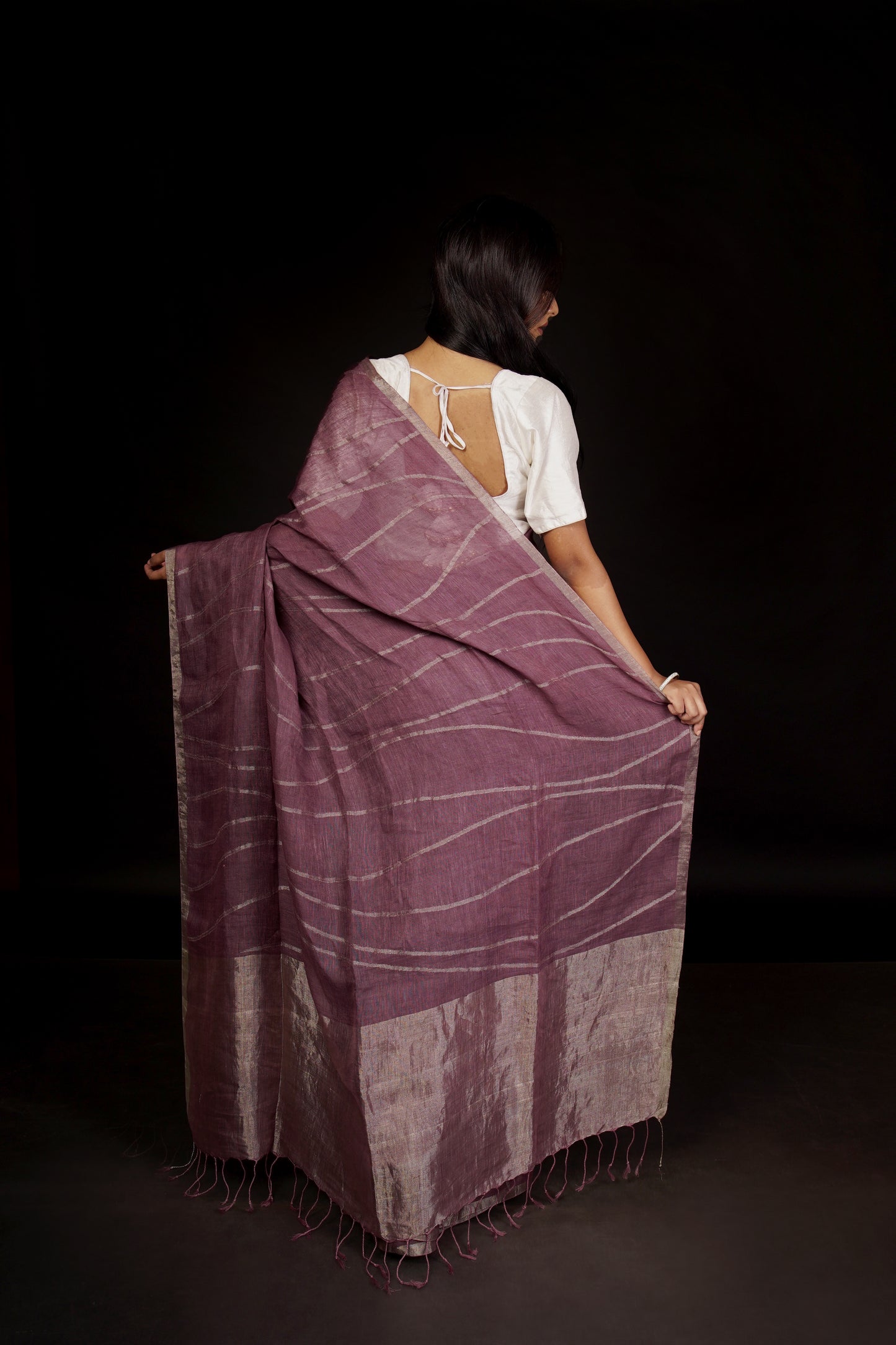 Mauve Pure Linen Jamdani Handloom Saree