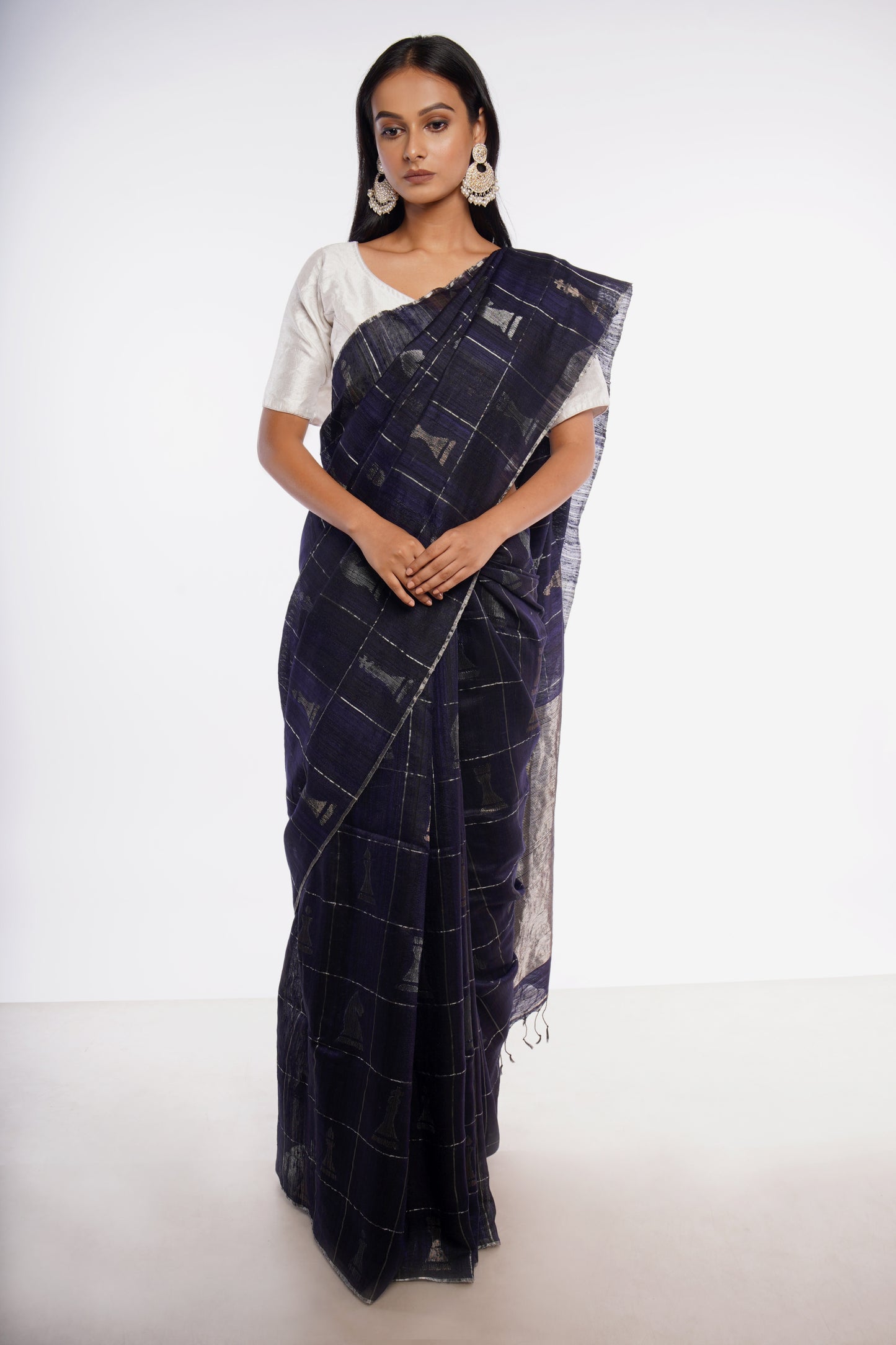 Blue Pure Matka Silk Jamdani Handloom Saree