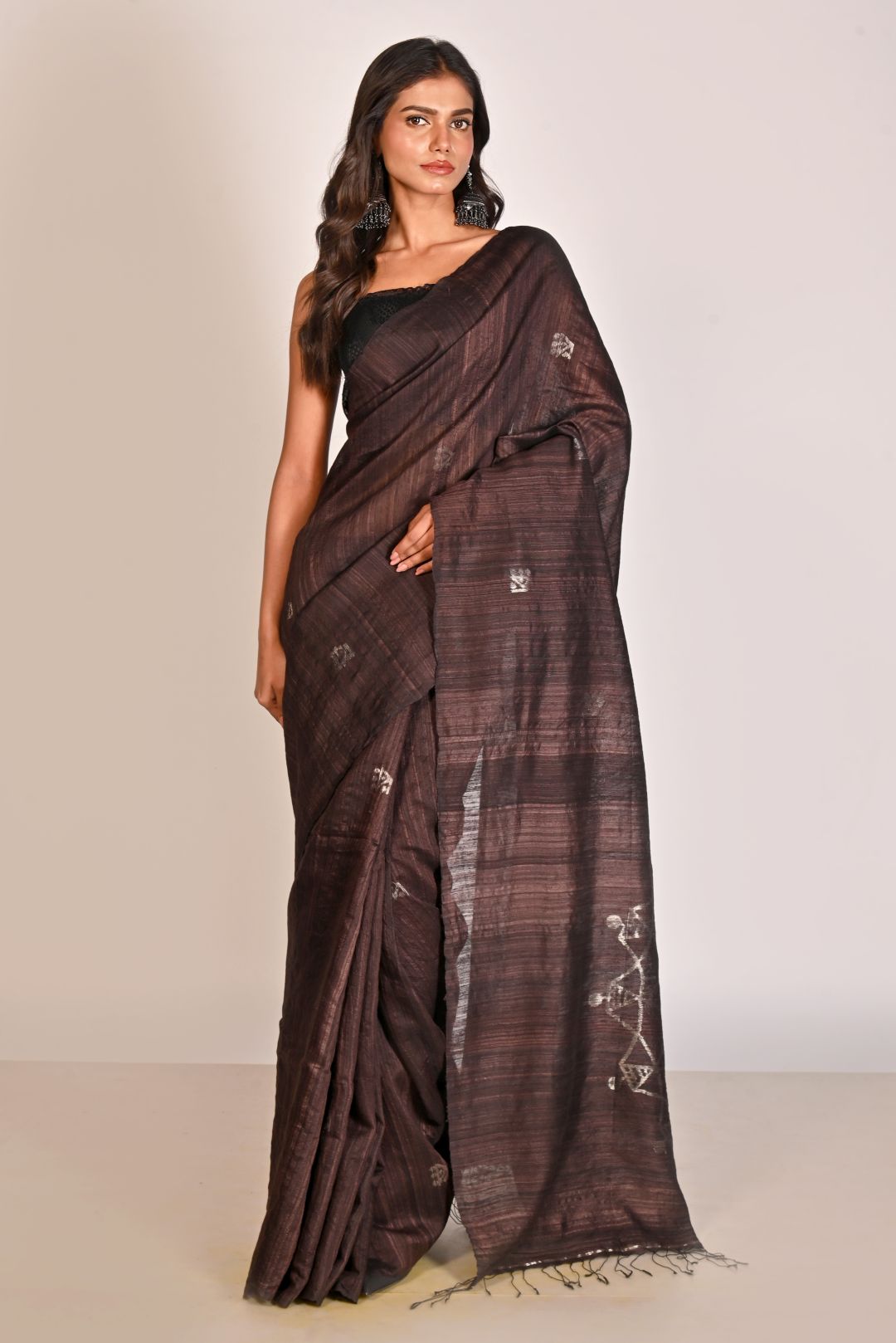 Brown Pure Matka Silk Jamdani Handloom Saree