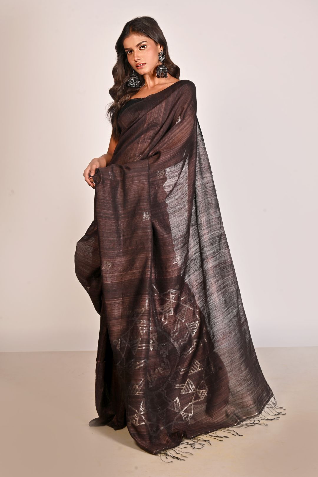 Brown Pure Matka Silk Jamdani Handloom Saree