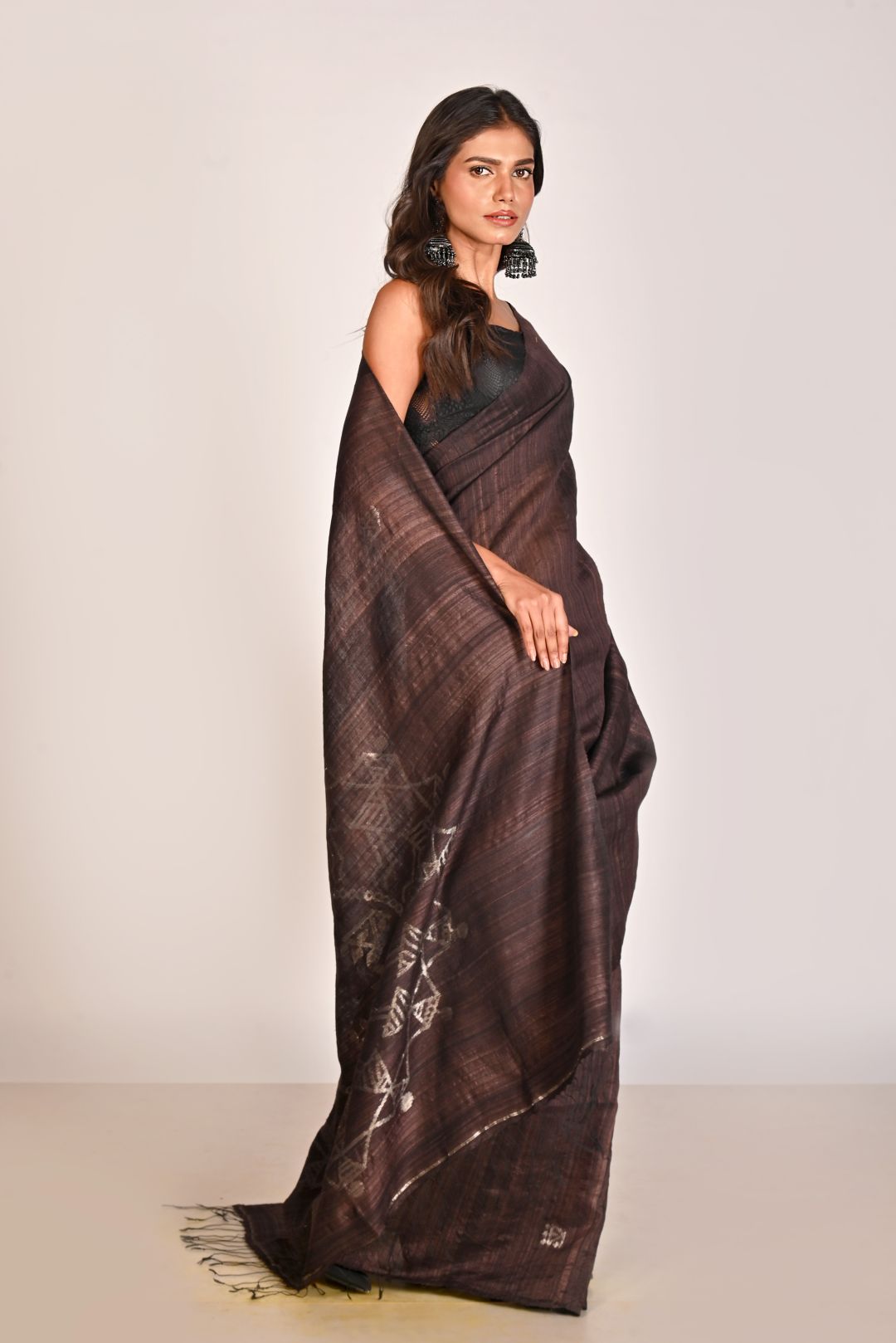 Brown Pure Matka Silk Jamdani Handloom Saree