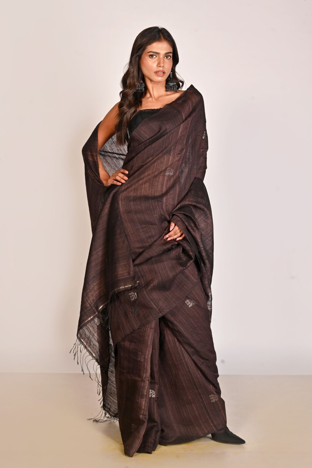 Brown Pure Matka Silk Jamdani Handloom Saree