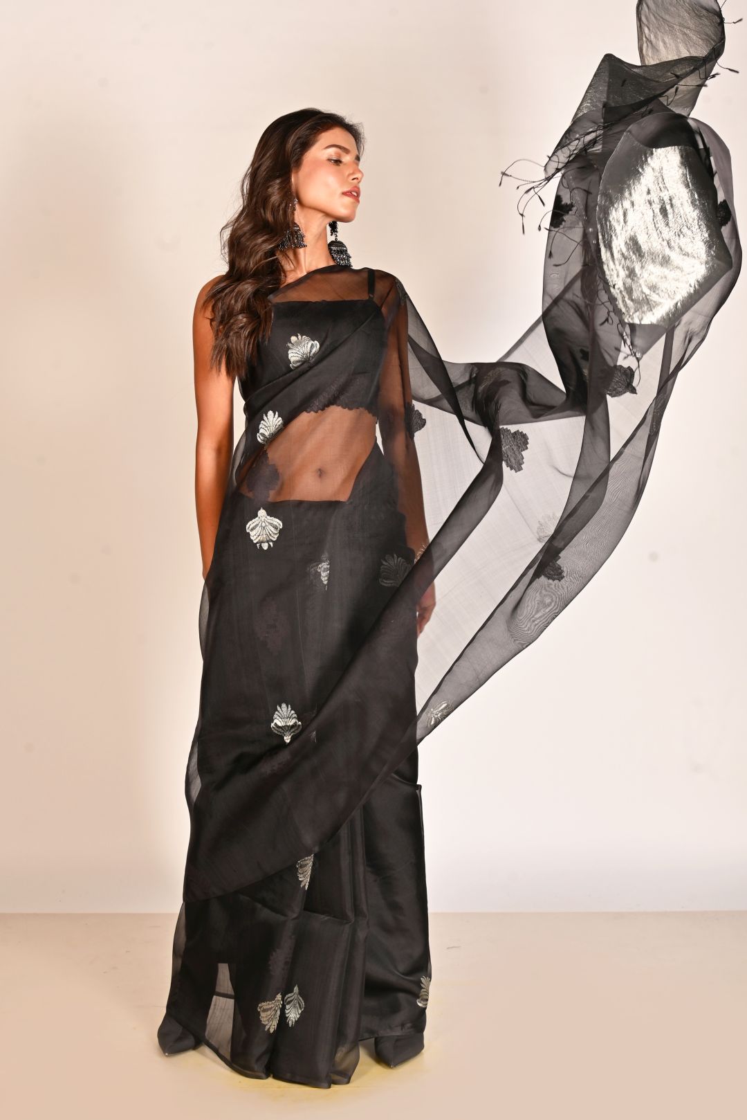 Black Pure Organza Silk Handloom  Saree